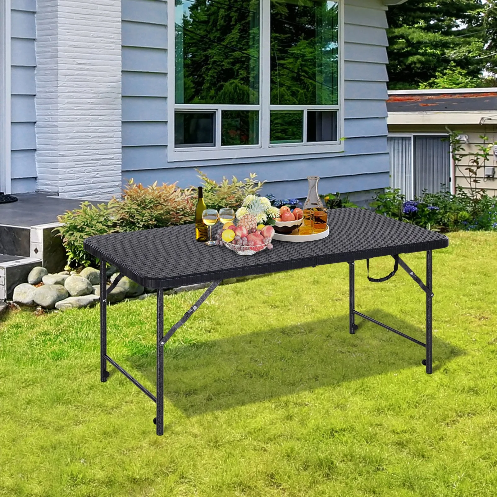 Steel Frame 4ft Portable Folding Picnic Table Black - Image 6