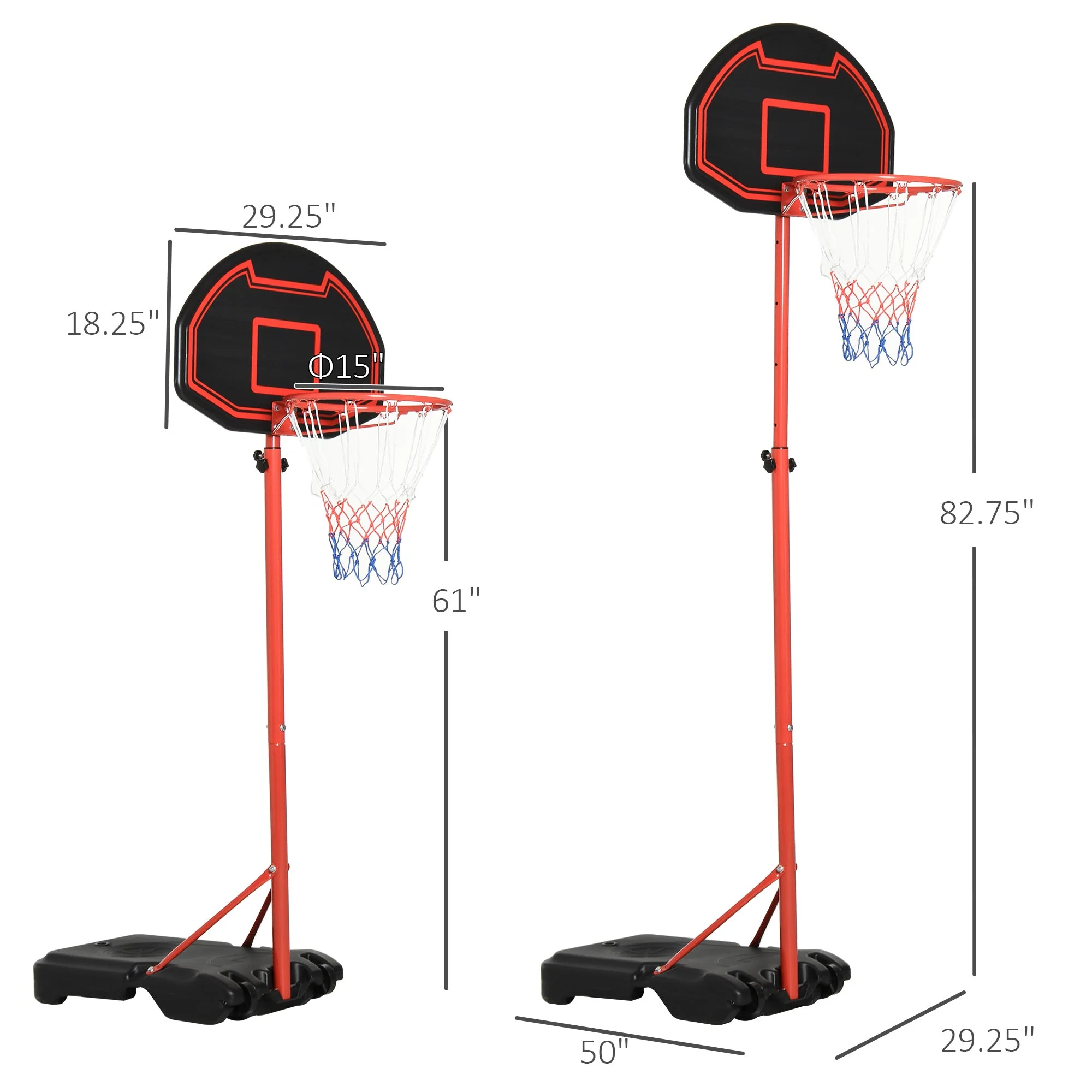 Steel Frame Adjustable Basketball Hoop Stand Black/Red - Image 3