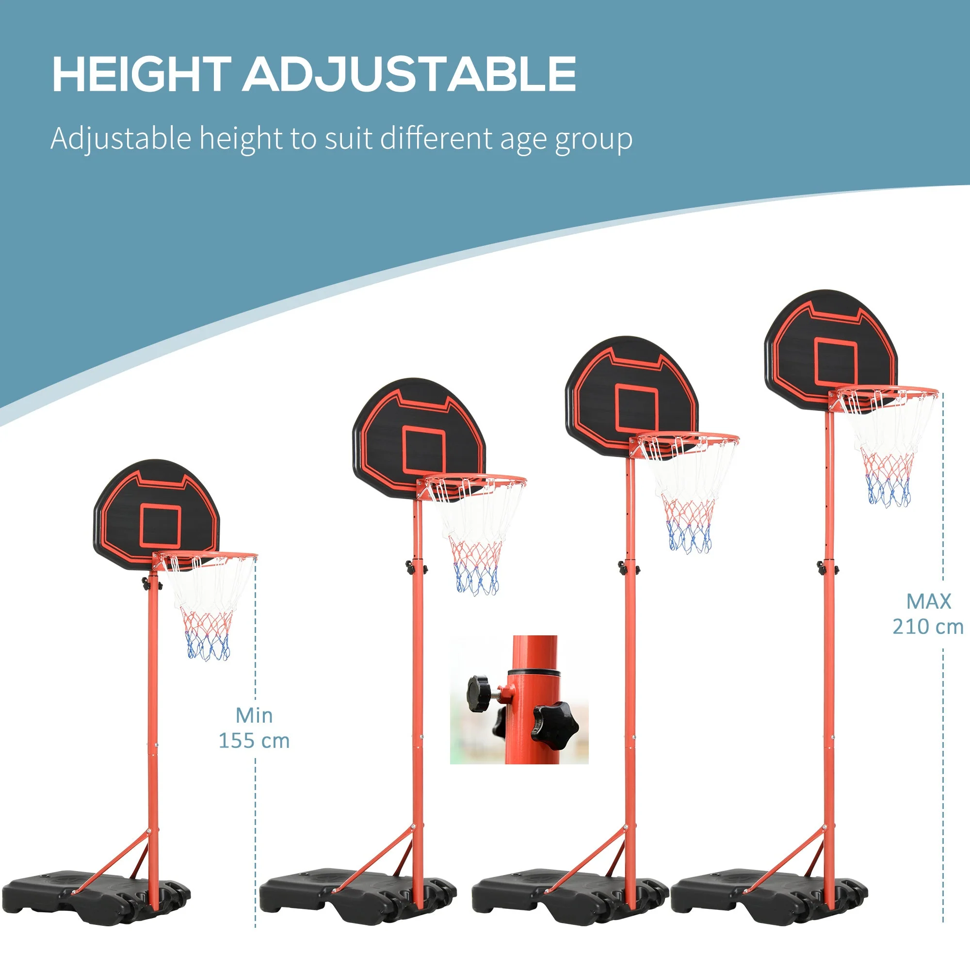 Steel Frame Adjustable Basketball Hoop Stand Black/Red - Image 4