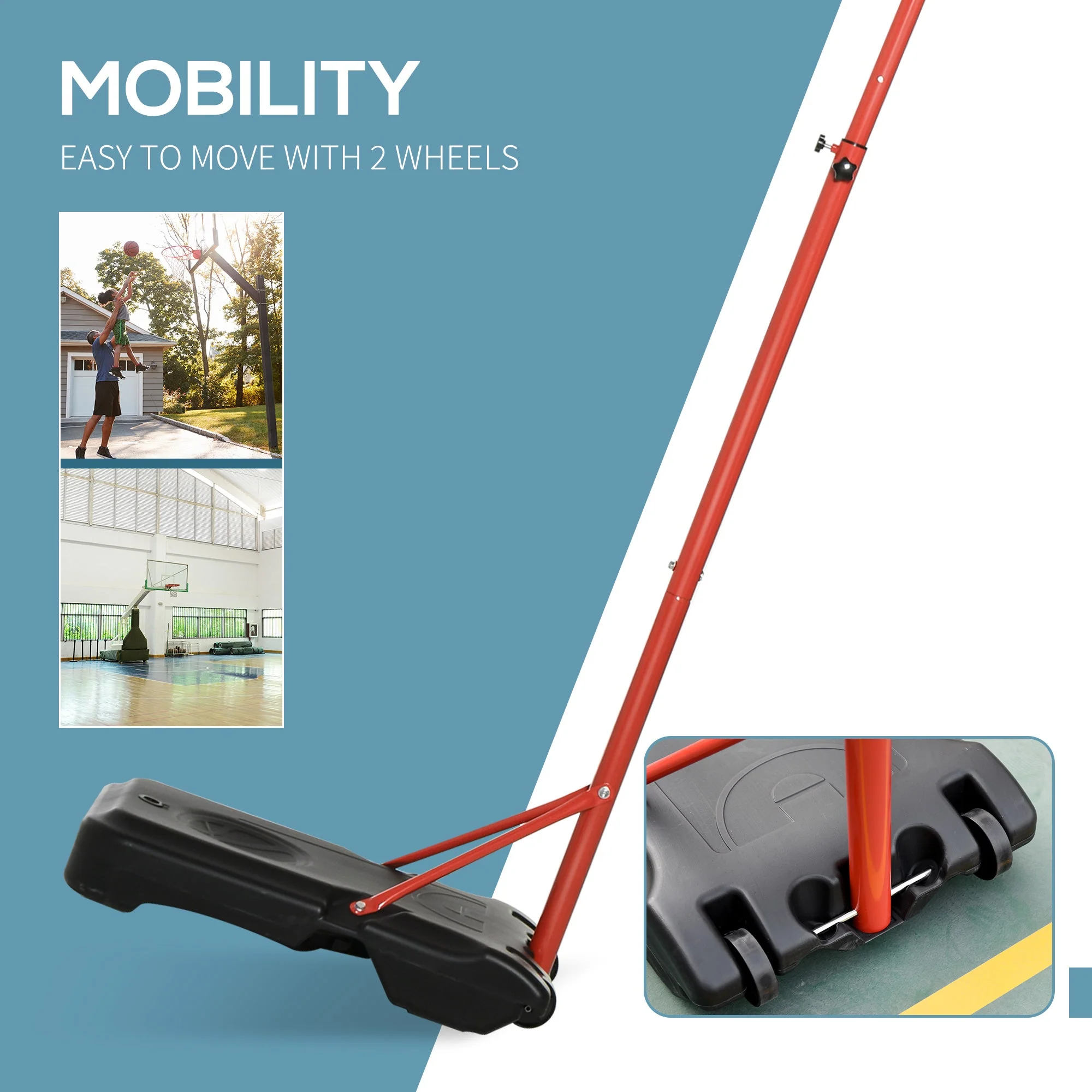 Steel Frame Adjustable Basketball Hoop Stand Black/Red - Image 6
