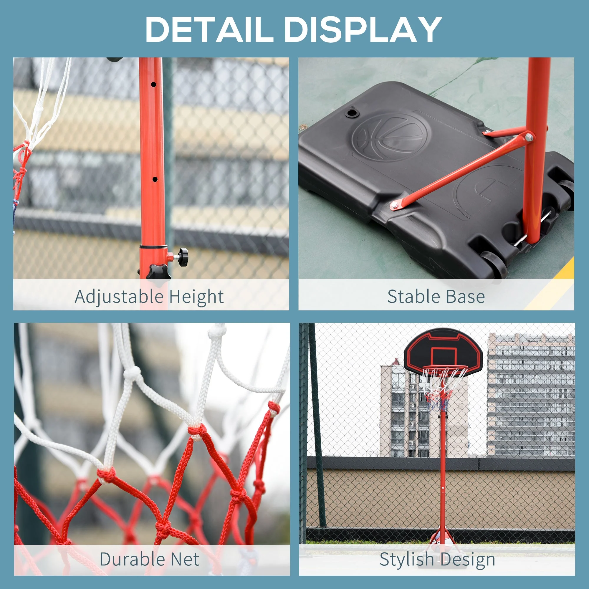 Steel Frame Adjustable Basketball Hoop Stand Black/Red - Image 7