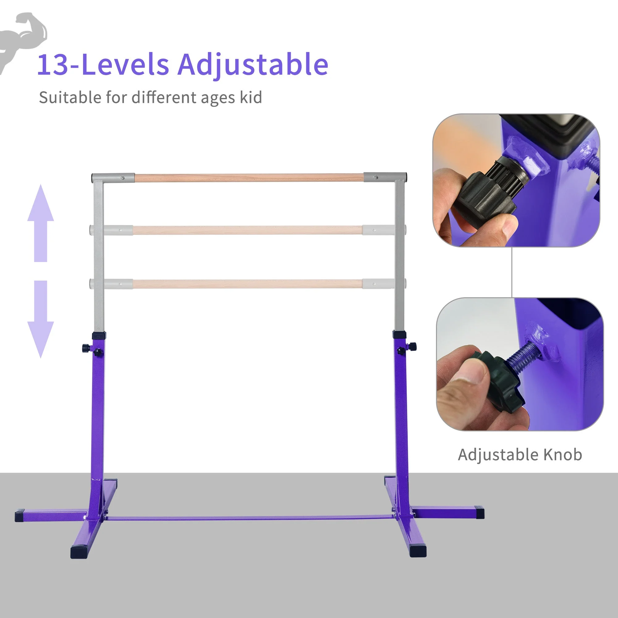 Steel Frame Adjustable Horizonal Gymnastics Bar For Kids Home Gym Training Purple - Image 3