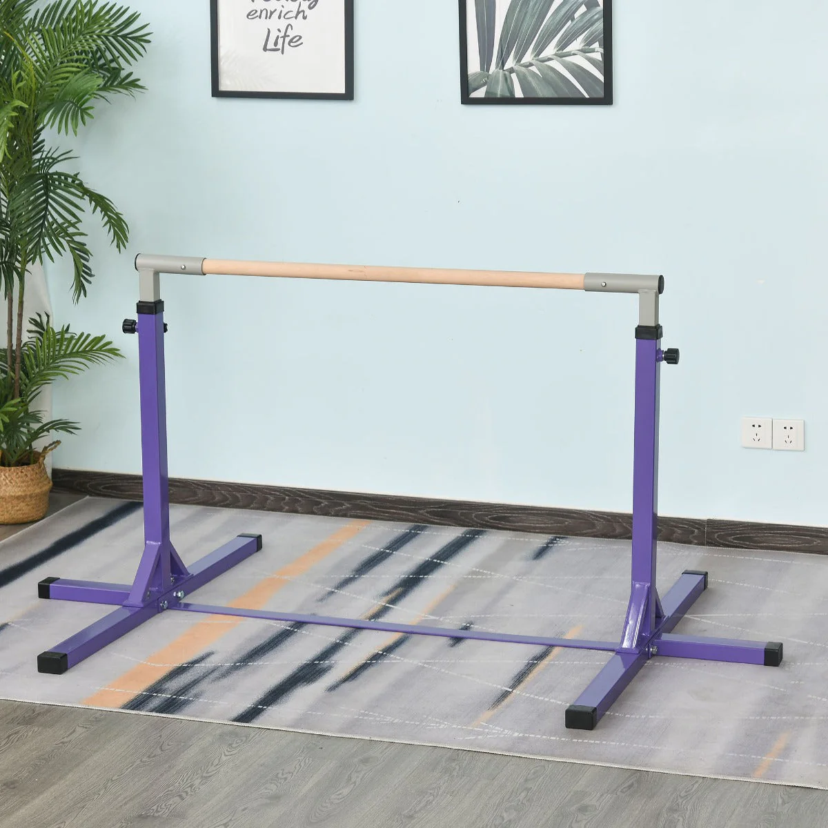 Steel Frame Adjustable Horizonal Gymnastics Bar For Kids Home Gym Training Purple - Image 6