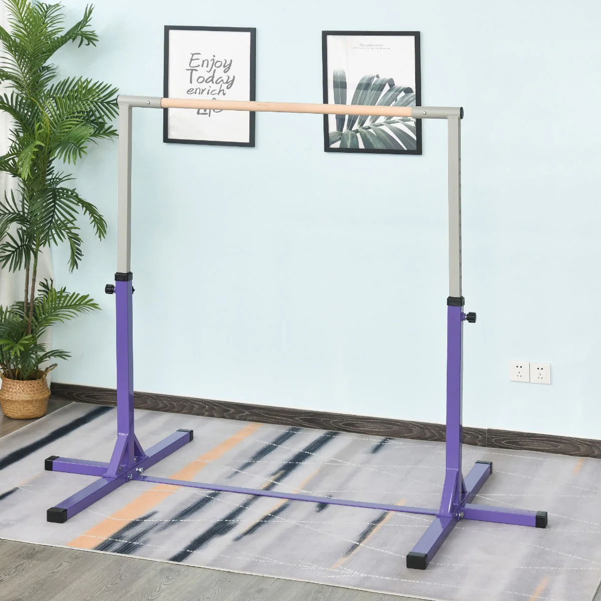 Steel Frame Adjustable Horizonal Gymnastics Bar For Kids Home Gym Training Purple - Image 7