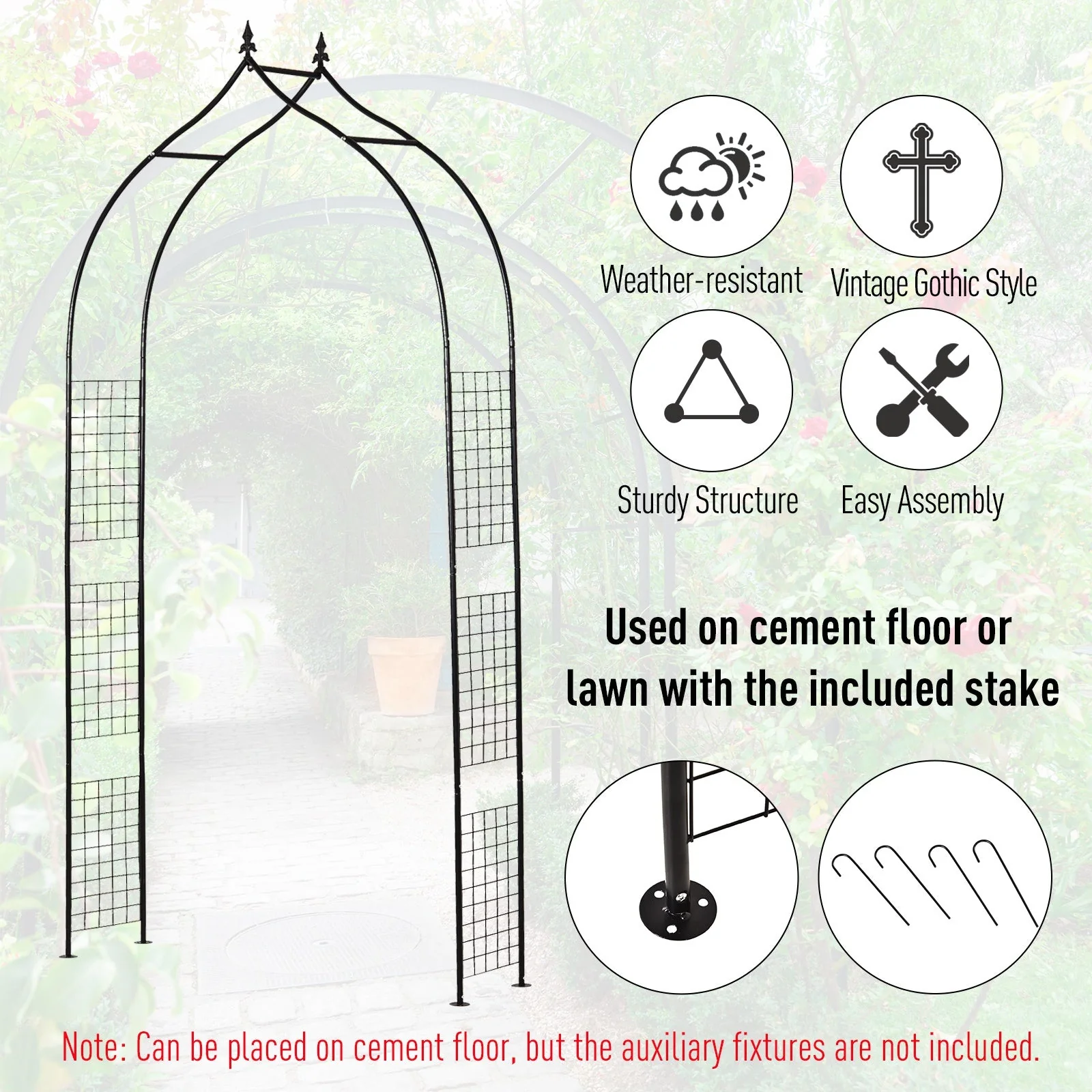 Steel Frame Backyard Metal Pergola for Plants & Trellis Garden Arch Black - Image 3