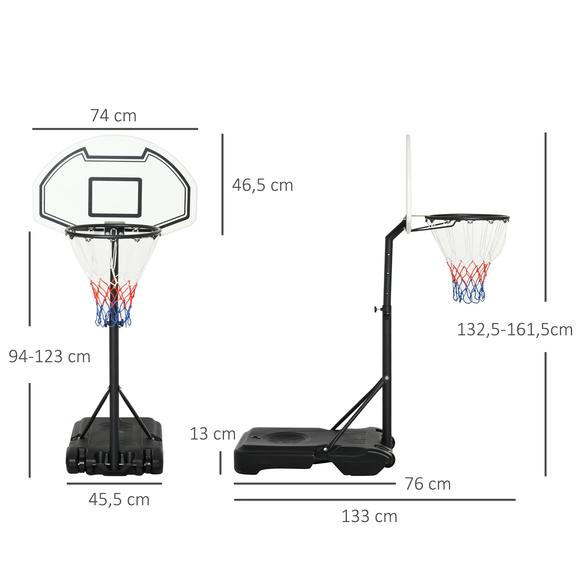 Steel Frame Freestanding Basketball Hoop Height Adjustable Basketball Stand Black - Image 3