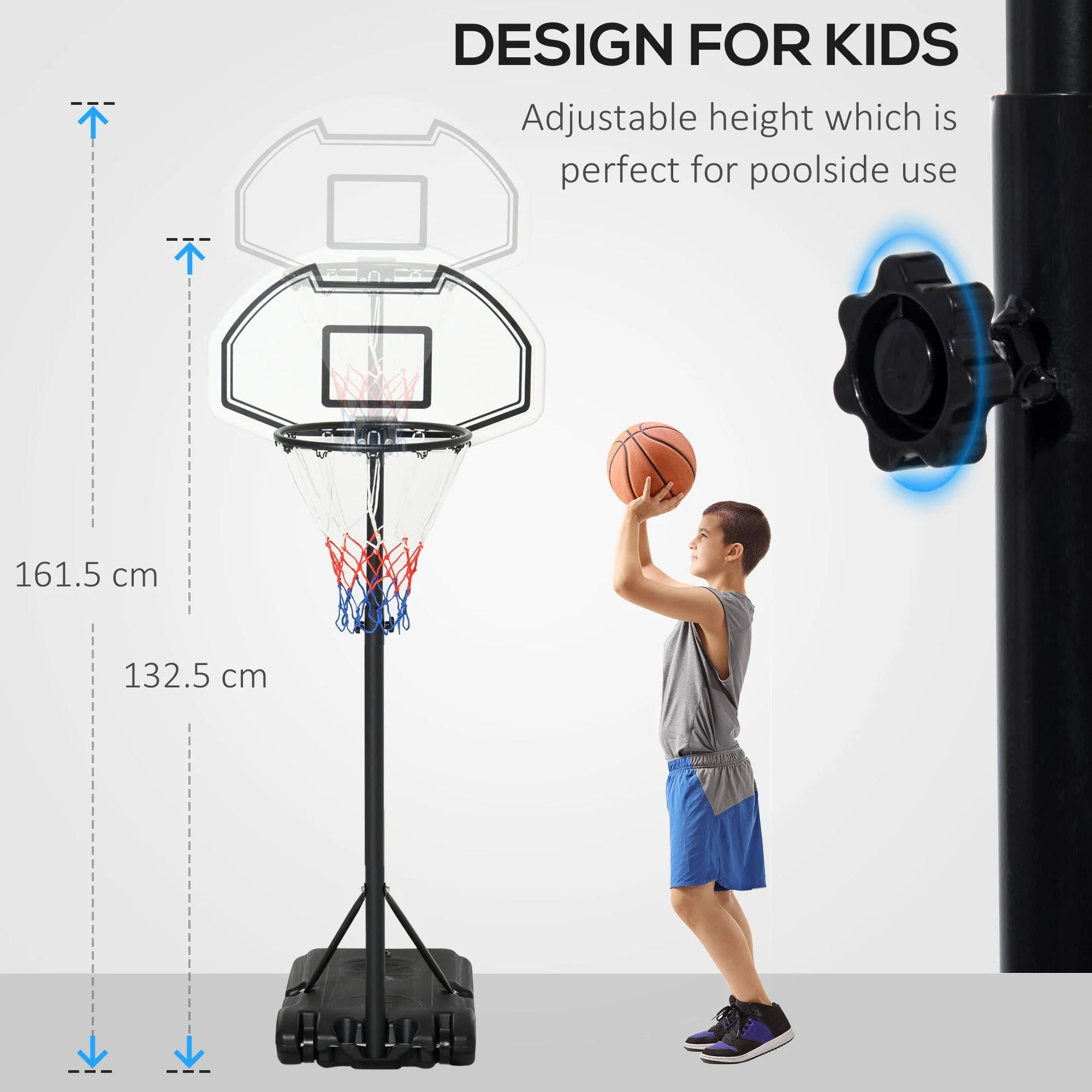 Steel Frame Freestanding Basketball Hoop Height Adjustable Basketball Stand Black - Image 4