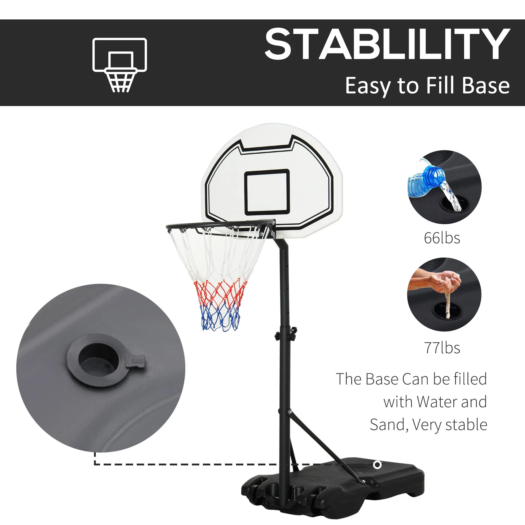 Steel Frame Freestanding Basketball Hoop Height Adjustable Basketball Stand Black - Image 5