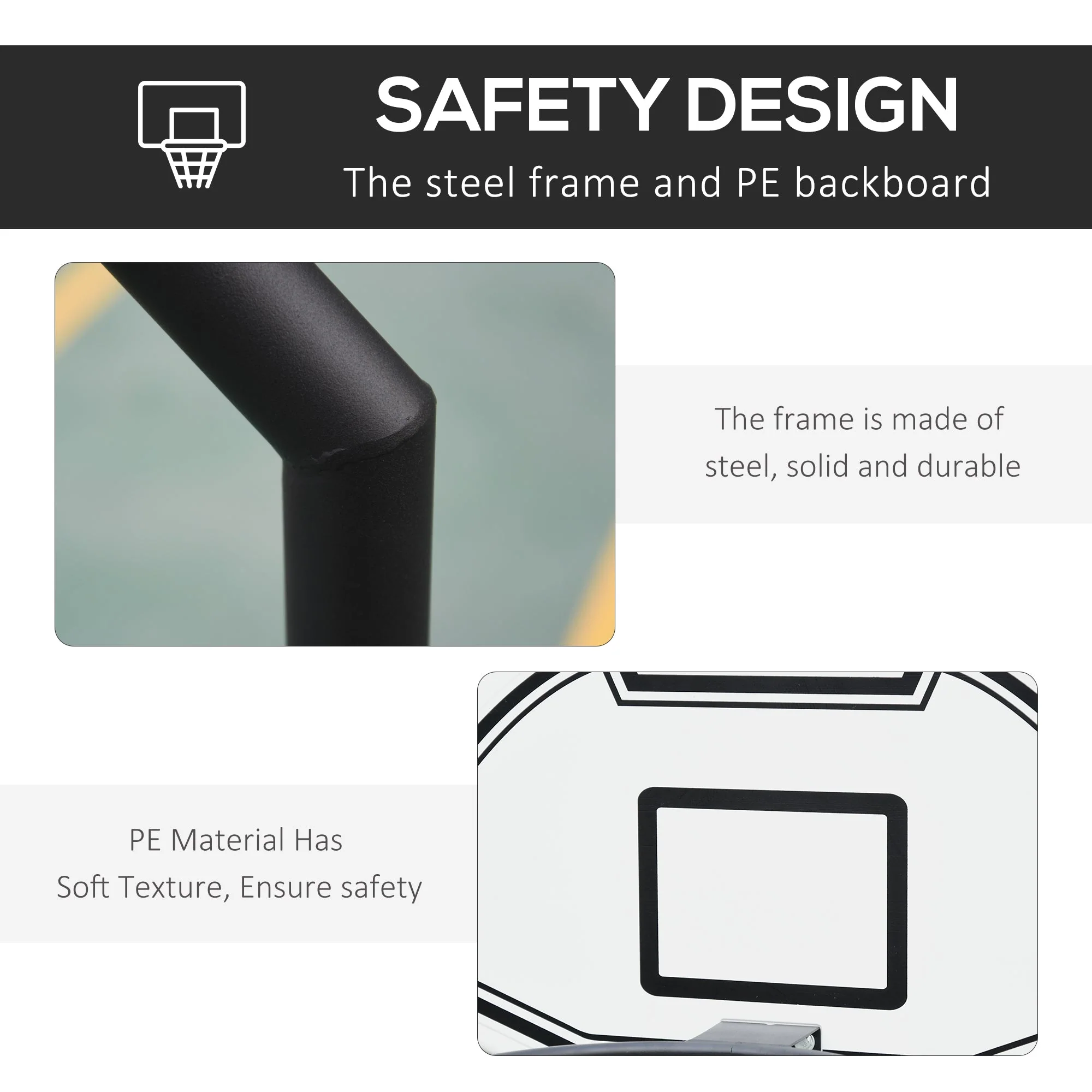 Steel Frame Freestanding Basketball Hoop Height Adjustable Basketball Stand Black - Image 6