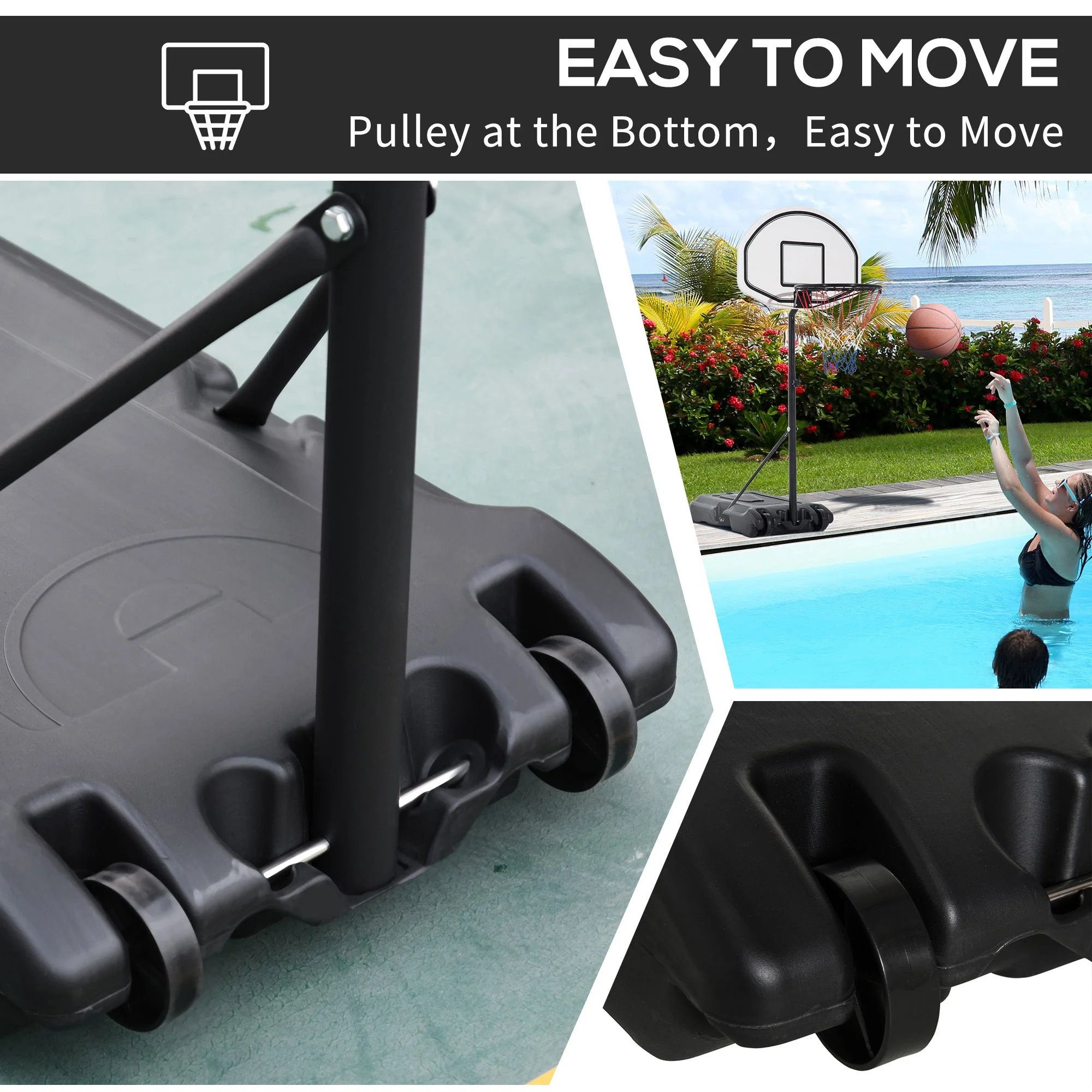Steel Frame Freestanding Basketball Hoop Height Adjustable Basketball Stand Black - Image 7