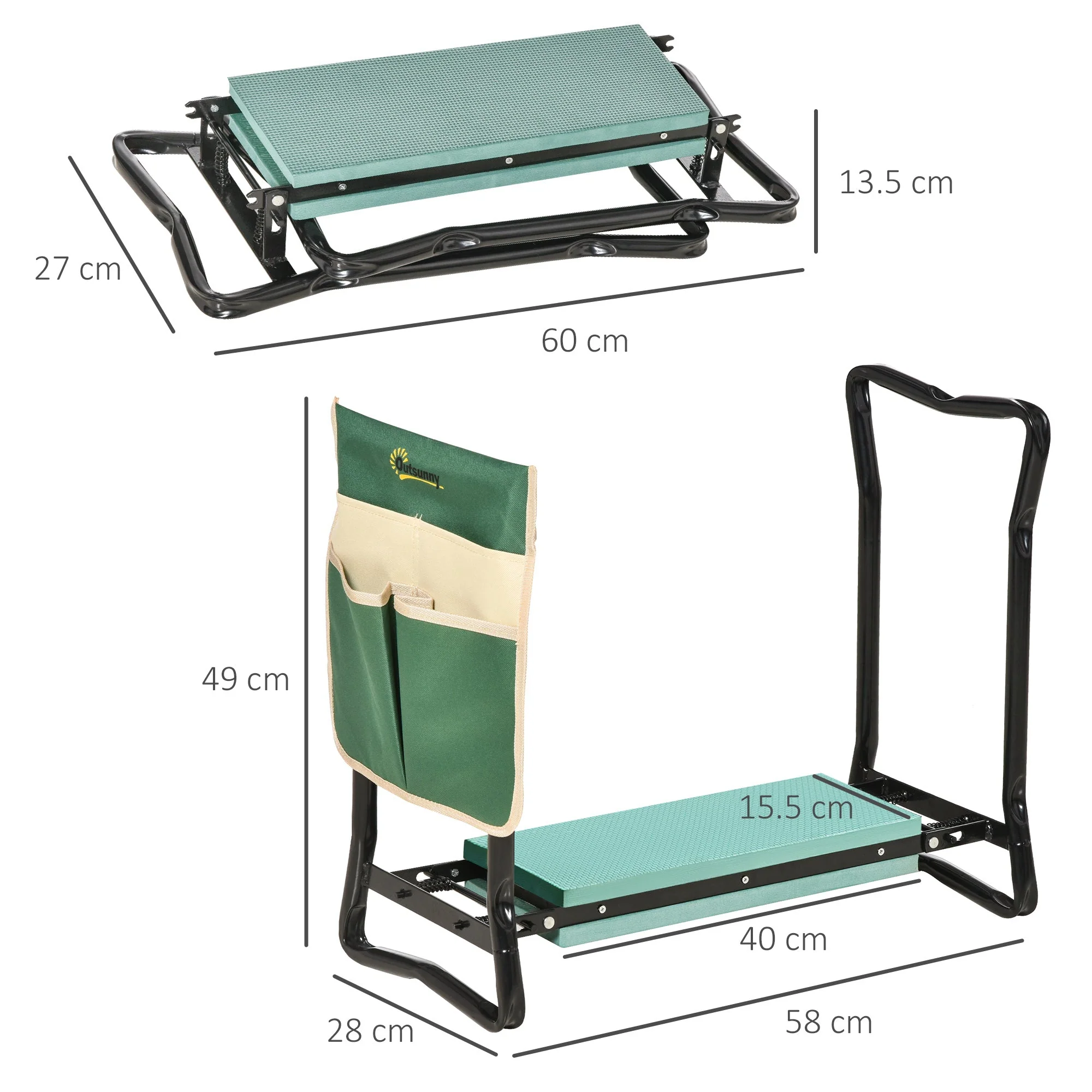 Steel Frame Gardening Kneeler Seat w/ Pouch Green - Image 3