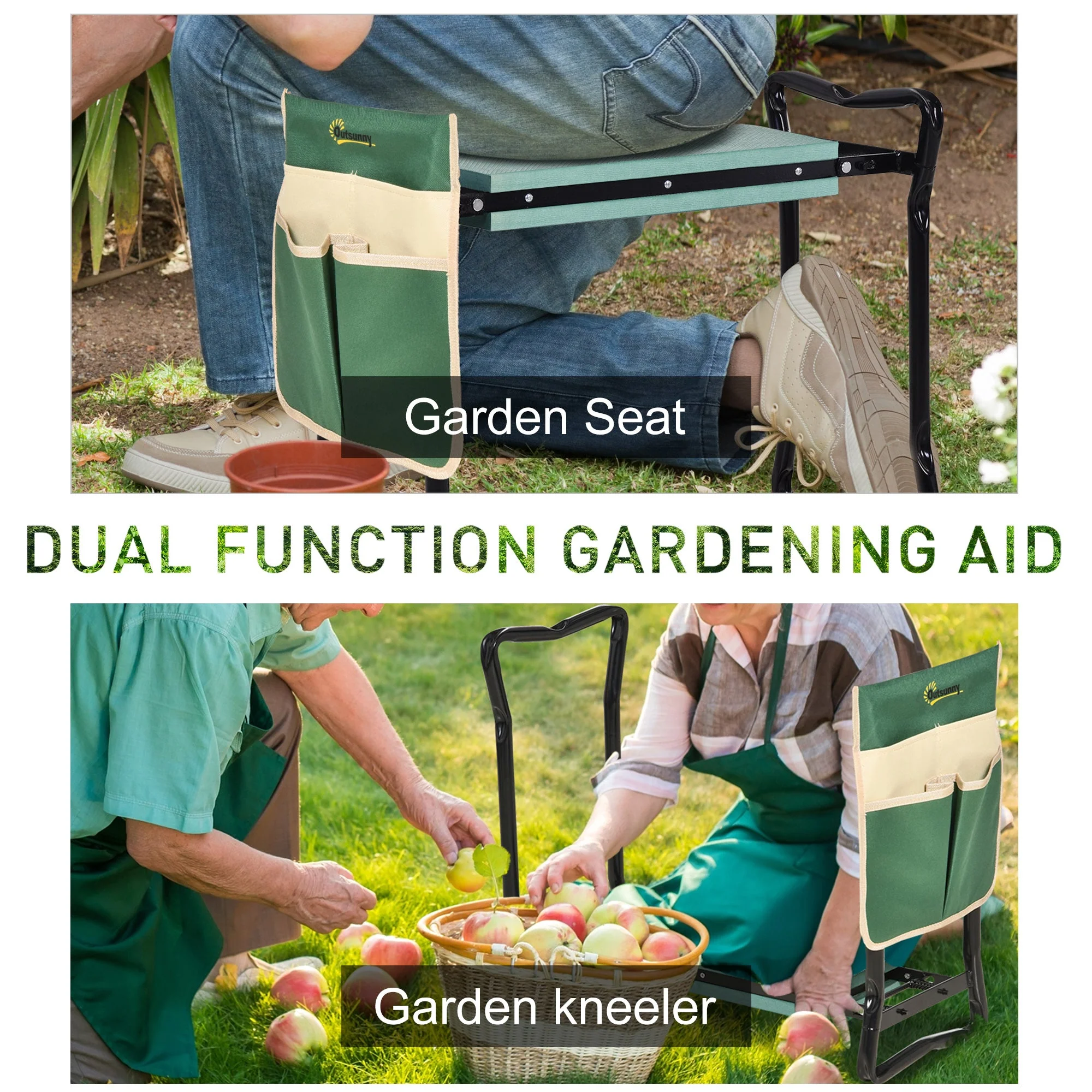 Steel Frame Gardening Kneeler Seat w/ Pouch Green - Image 4