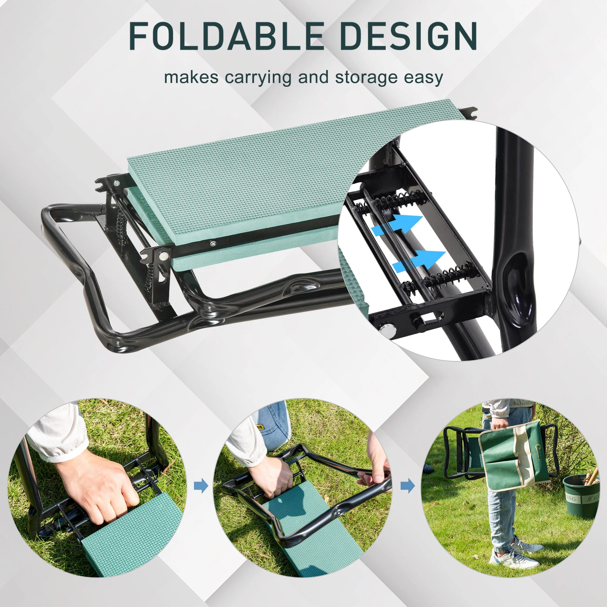 Steel Frame Gardening Kneeler Seat w/ Pouch Green - Image 5