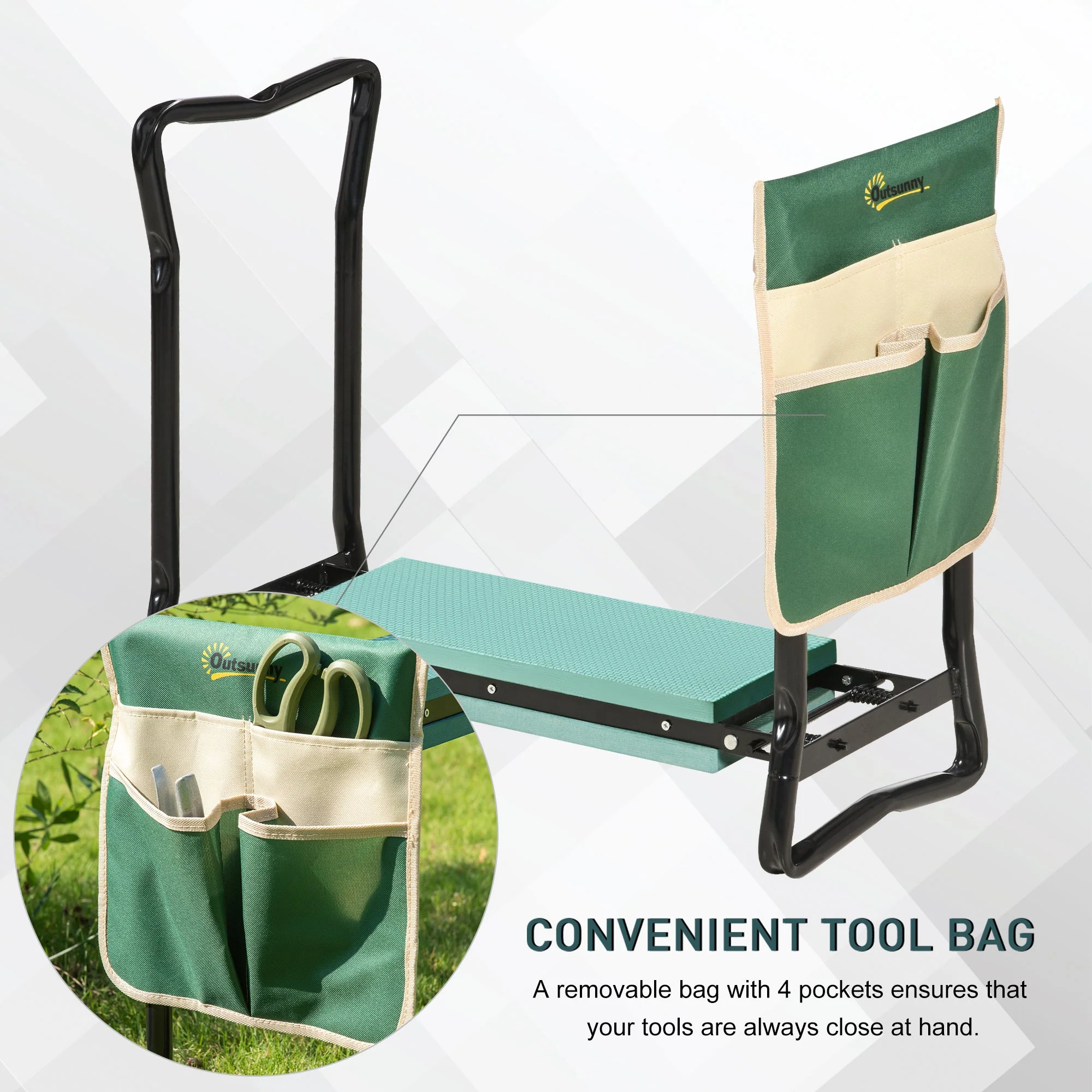 Steel Frame Gardening Kneeler Seat w/ Pouch Green - Image 6