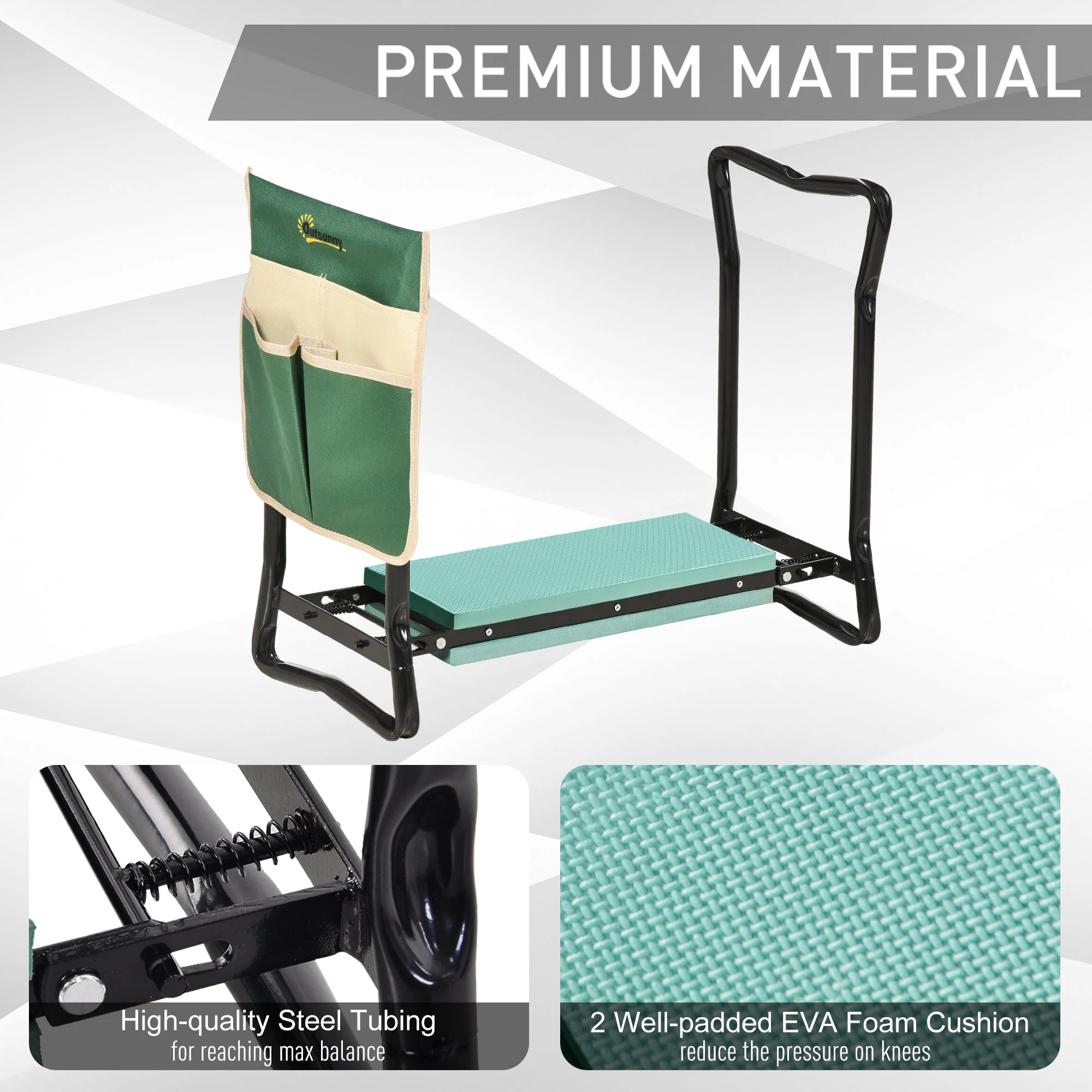 Steel Frame Gardening Kneeler Seat w/ Pouch Green - Image 7