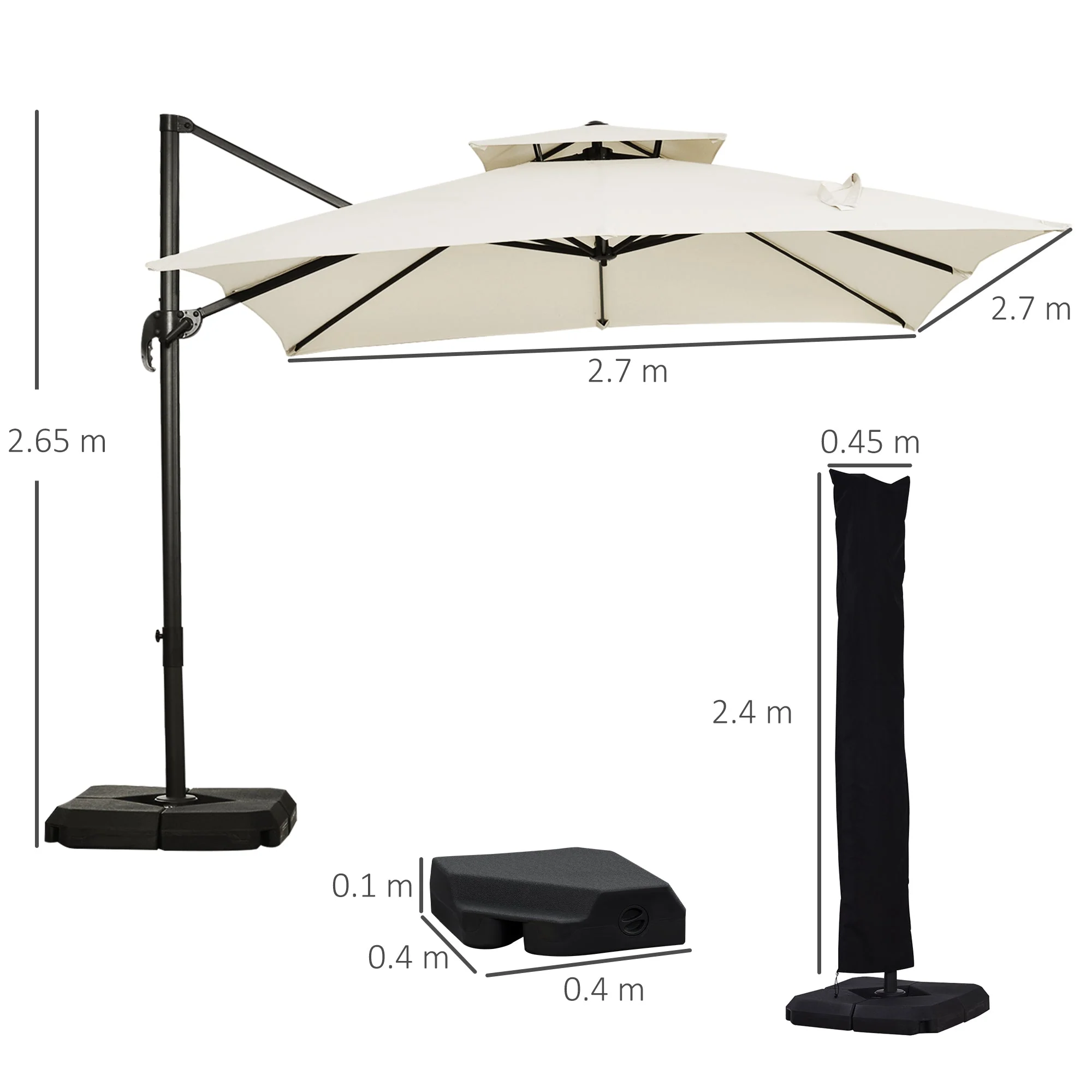 Steel Frame Outdoor Roma Cantilever Umbrella - Image 2