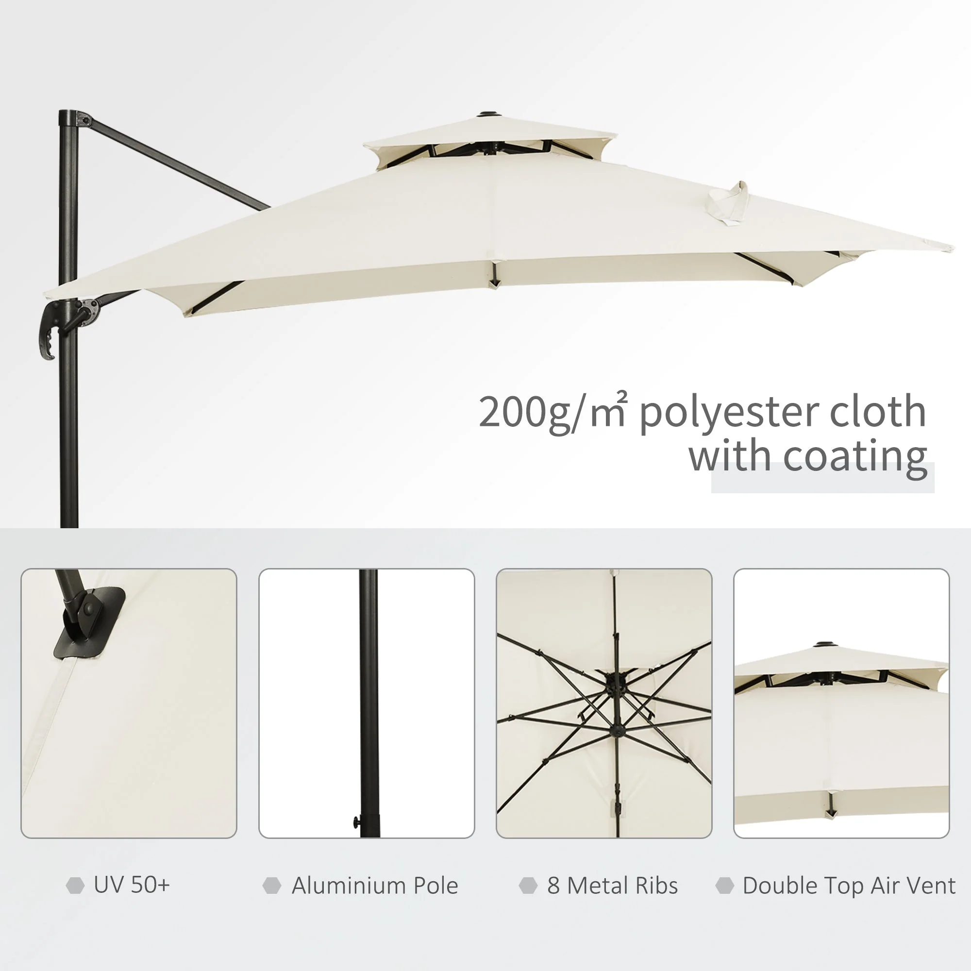 Steel Frame Outdoor Roma Cantilever Umbrella - Image 5