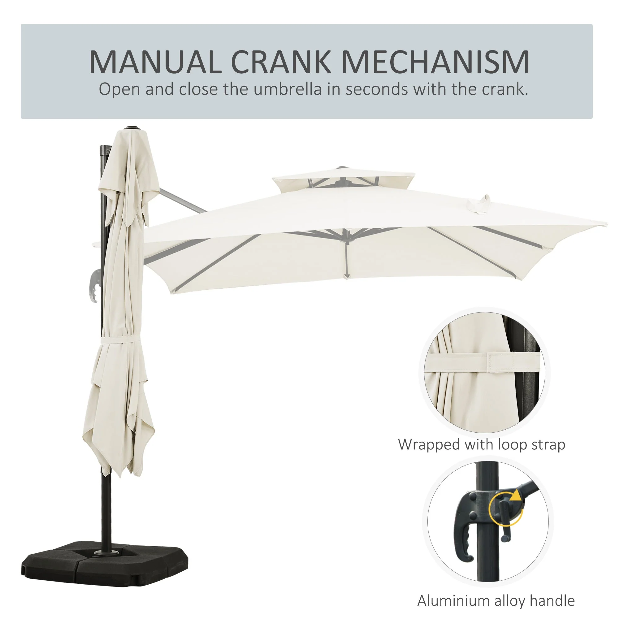 Steel Frame Outdoor Roma Cantilever Umbrella - Image 6