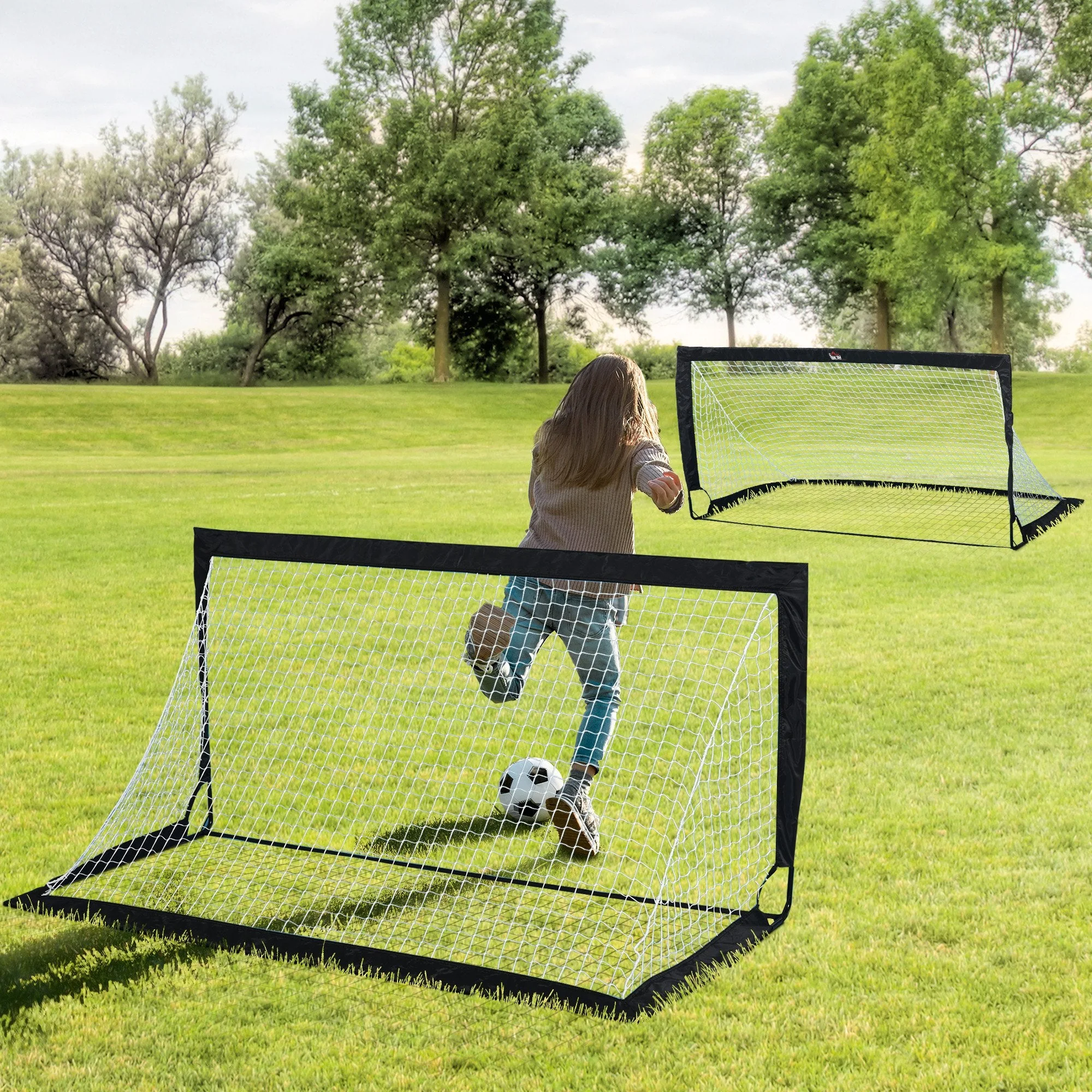 Steel Frame Weather Resistant Football Goal Sports Black - Image 2