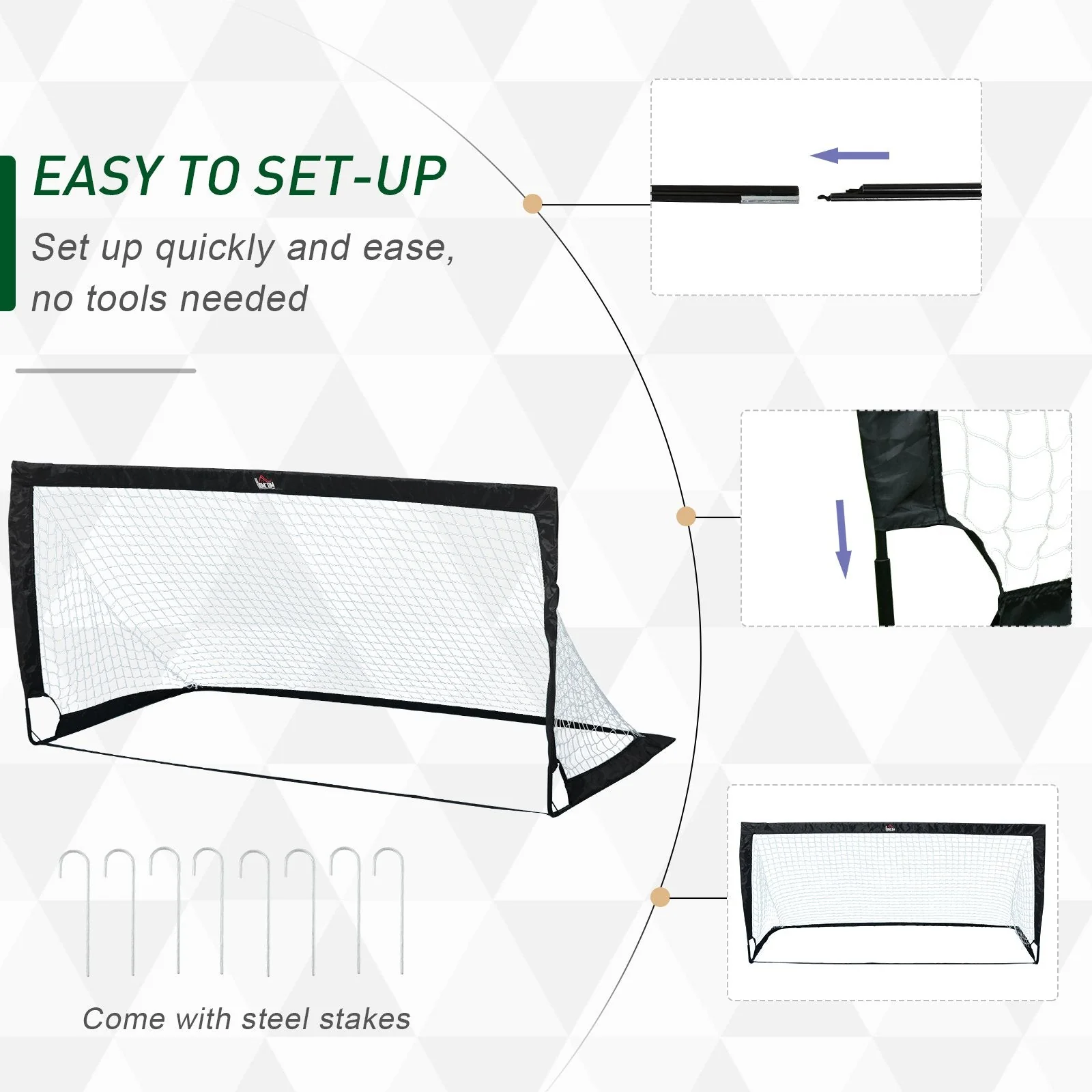 Steel Frame Weather Resistant Football Goal Sports Black - Image 4
