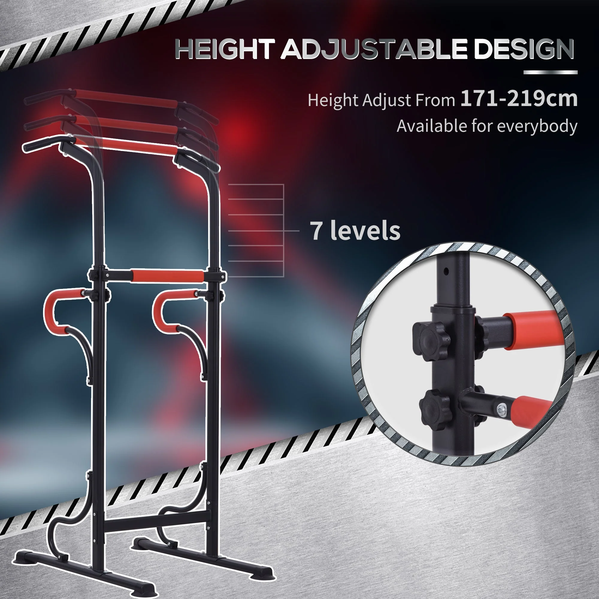 Steel Multi-Use Exercise Power Tower Pull Up Station Adjustable Height W/ Grips - Image 4