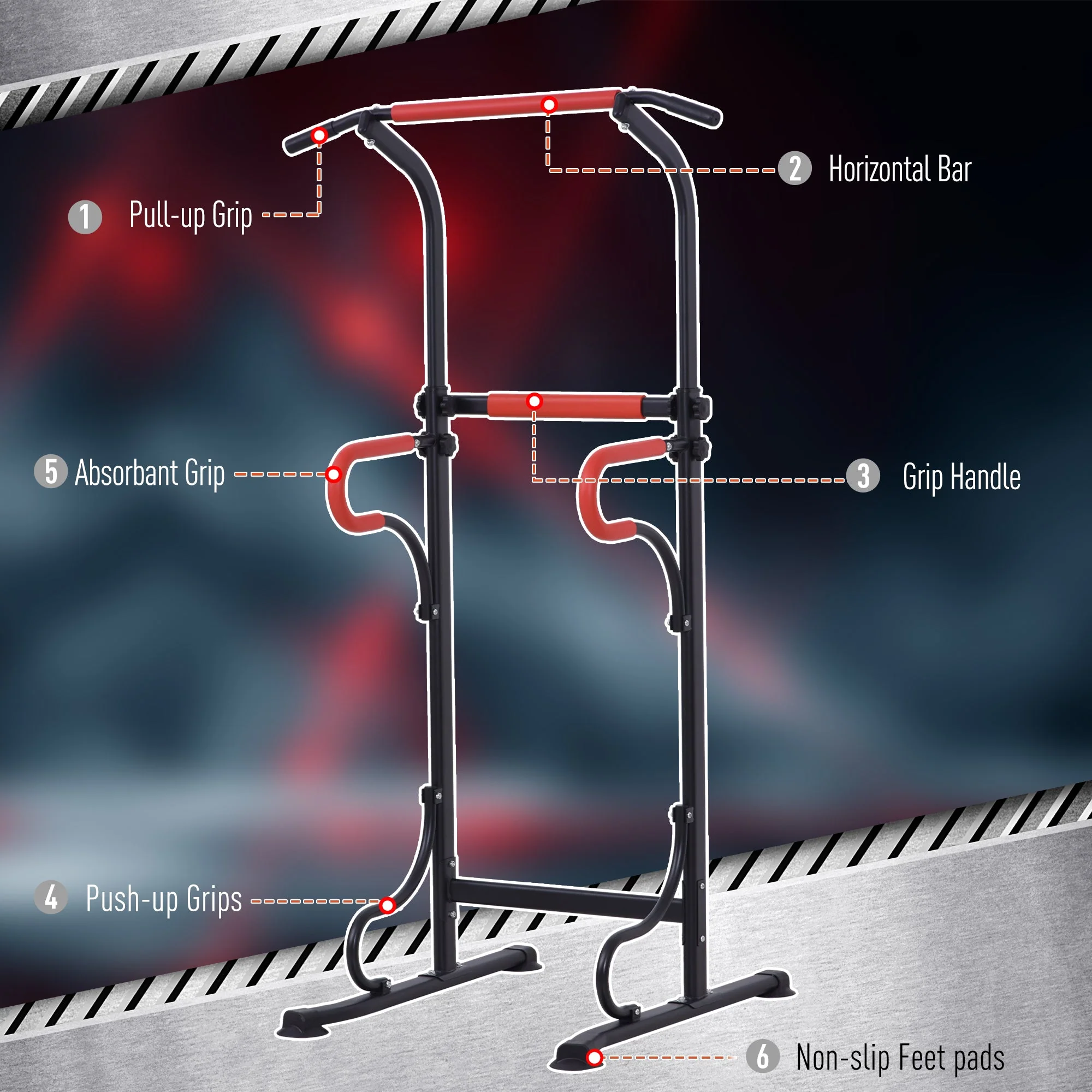 Steel Multi-Use Exercise Power Tower Pull Up Station Adjustable Height W/ Grips - Image 5