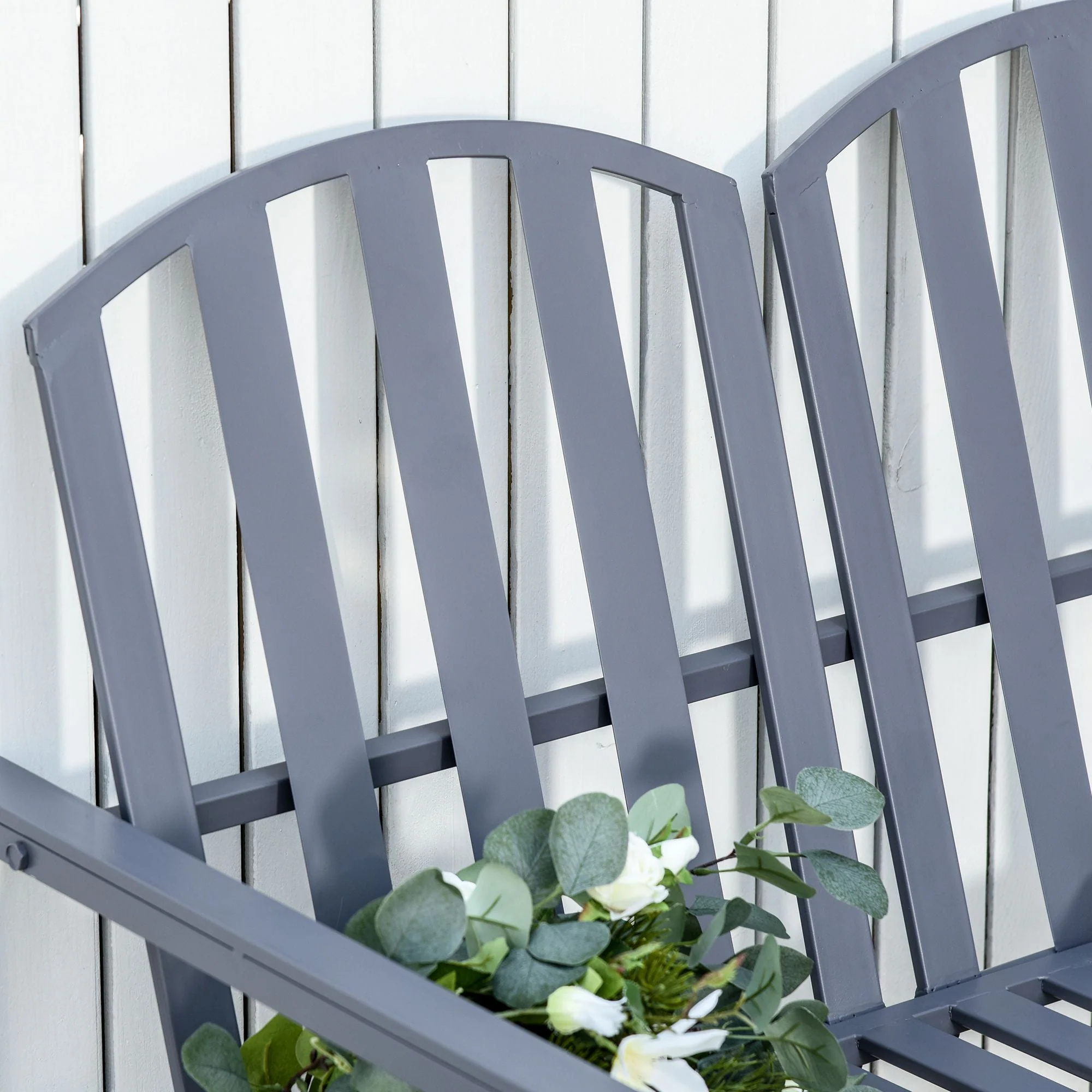 Steel Patio Garden Bench Loveseats for Outdoors Park Yard Slatted Design Grey - Image 7