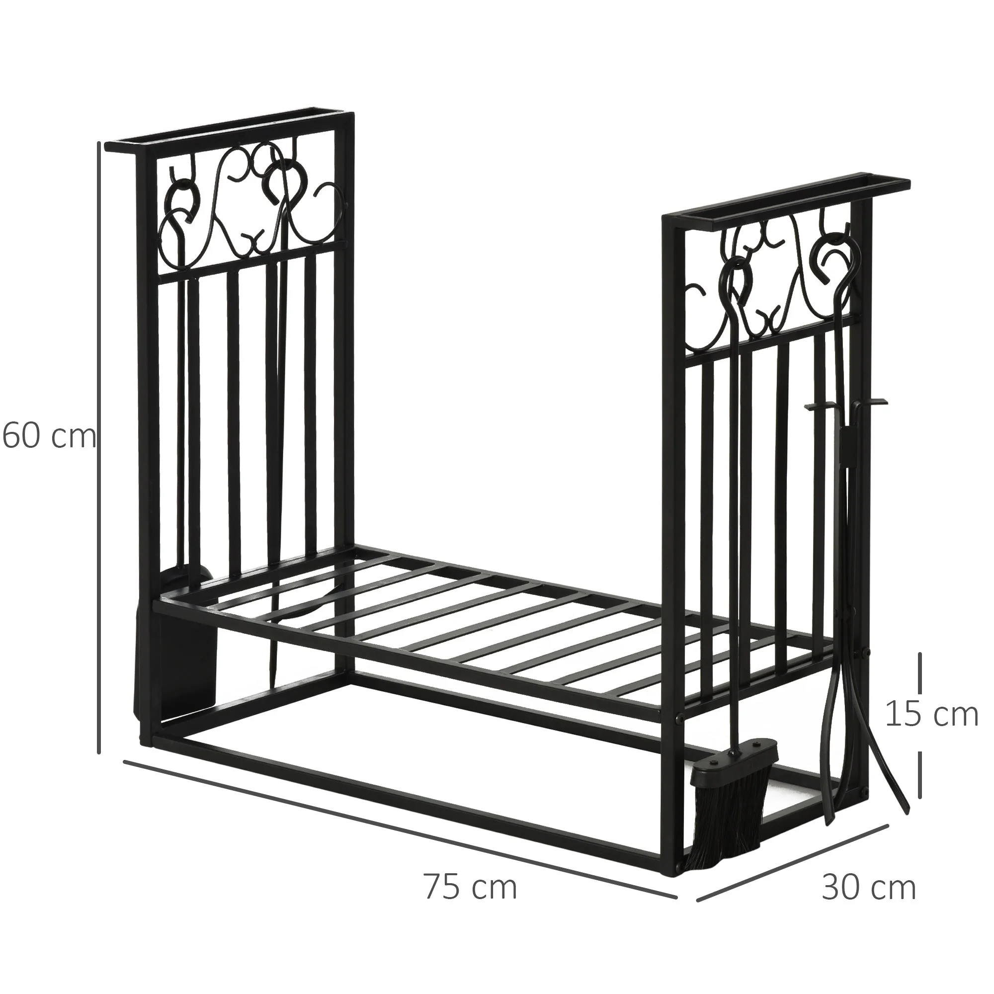 Steel Slatted Log Rack w/ Tools Black - Image 2
