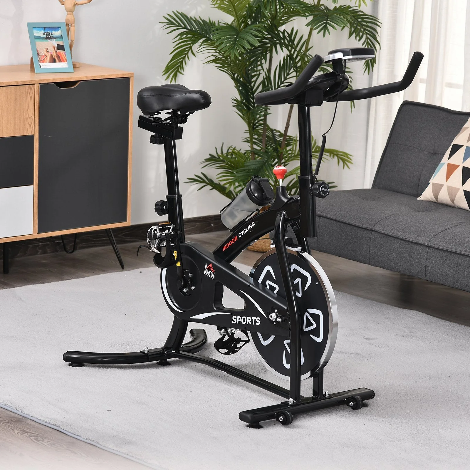 Steel Stationary Bike 8-Level Belt Driven Exercise Bike w/ LCD Monitor Black - Image 2
