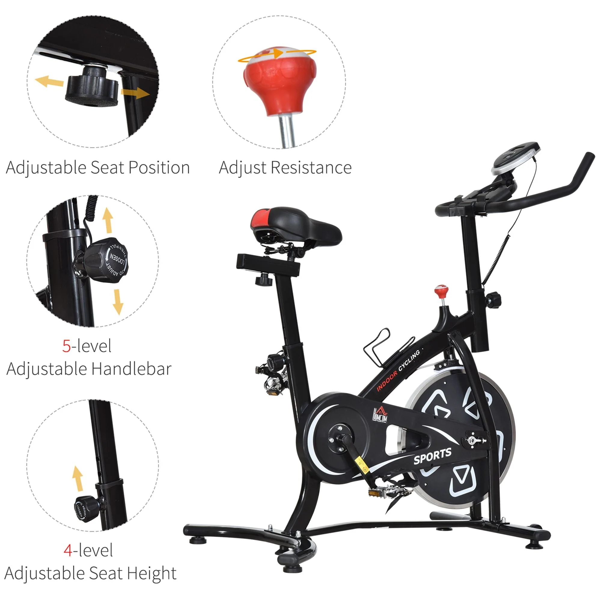 Steel Stationary Bike 8-Level Belt Driven Exercise Bike w/ LCD Monitor Black - Image 5