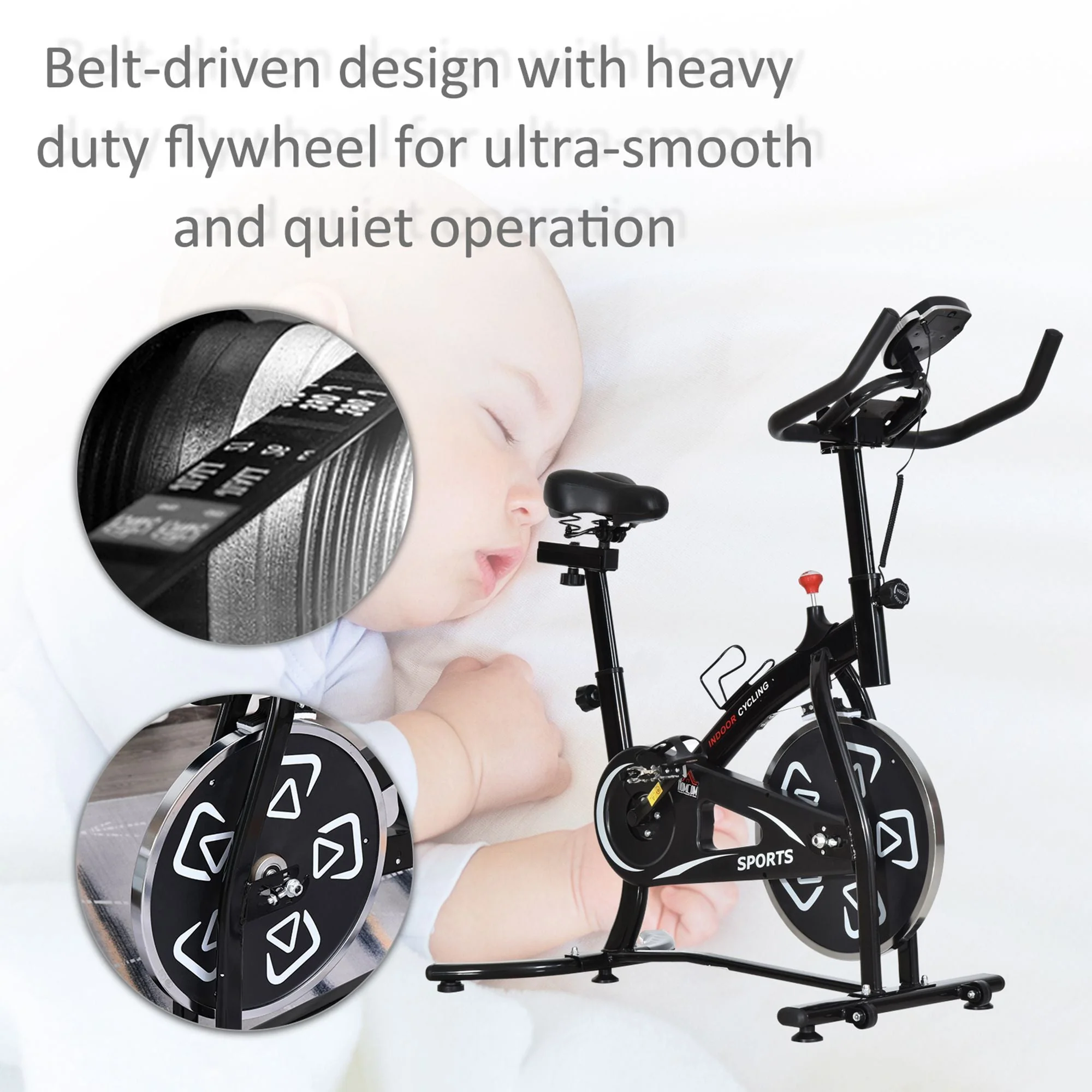 Steel Stationary Bike 8-Level Belt Driven Exercise Bike w/ LCD Monitor Black - Image 6