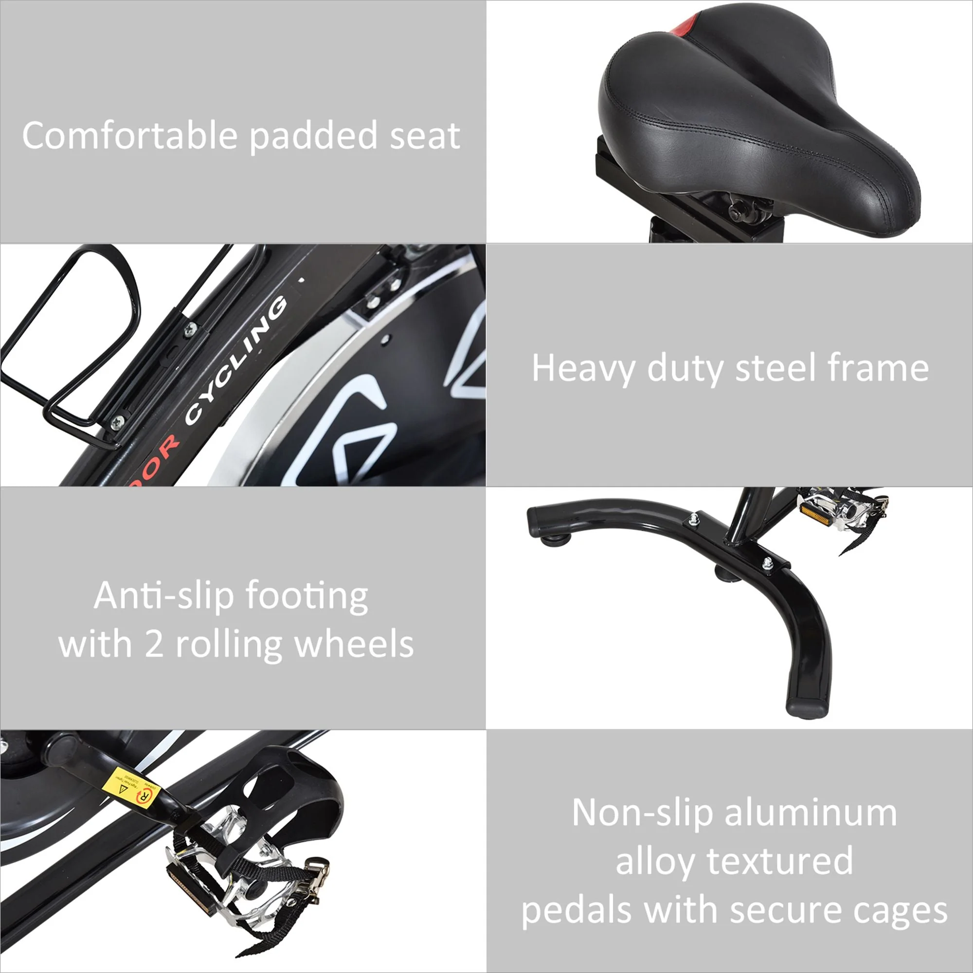 Steel Stationary Bike 8-Level Belt Driven Exercise Bike w/ LCD Monitor Black - Image 7