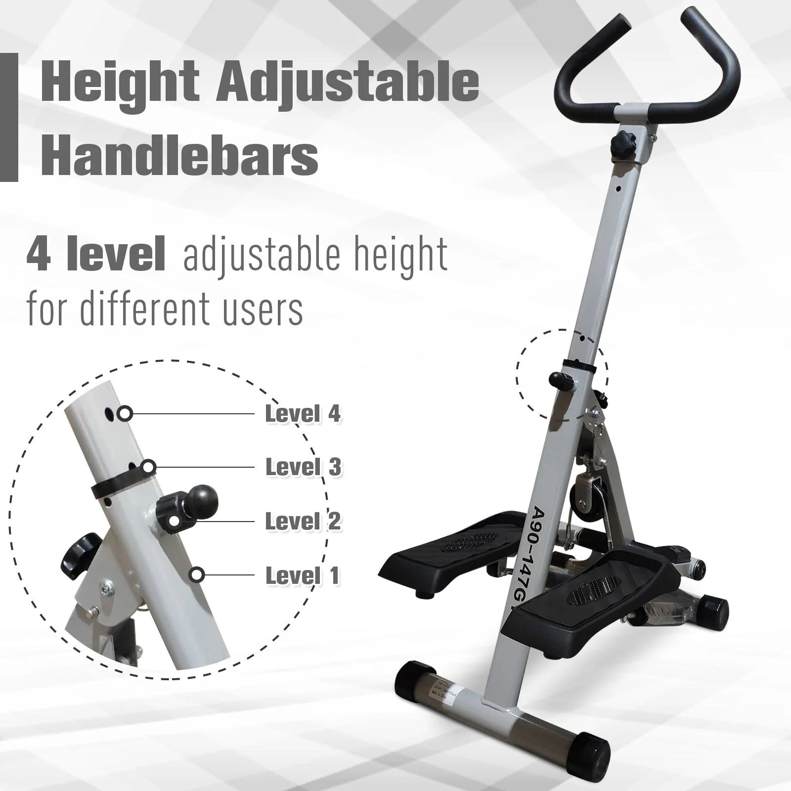 Stepper w/ Handle Hand Grip Workout Fitness Machine For Fitness Aerobic Exercise Home Gym Grey - Image 4