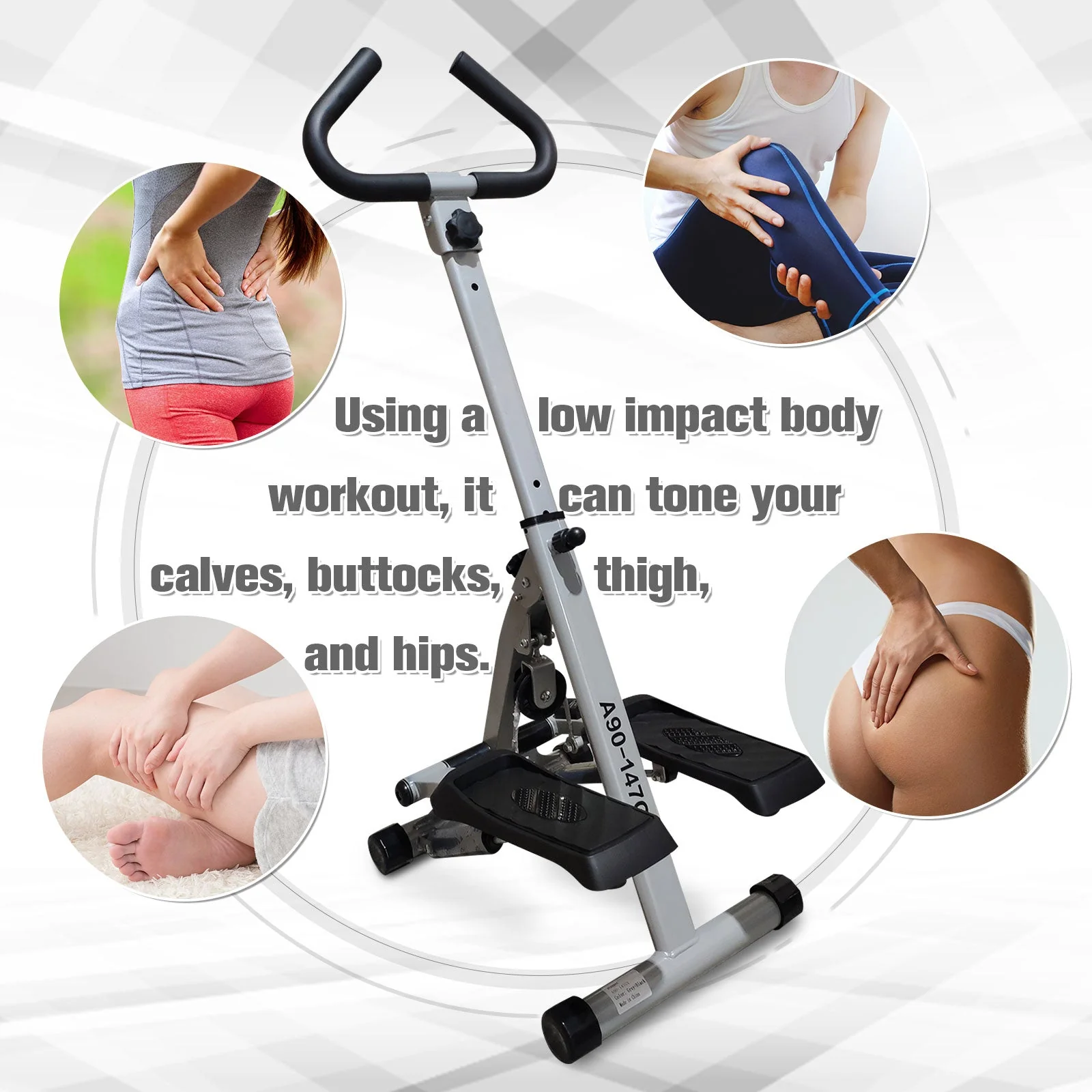 Stepper w/ Handle Hand Grip Workout Fitness Machine For Fitness Aerobic Exercise Home Gym Grey - Image 6