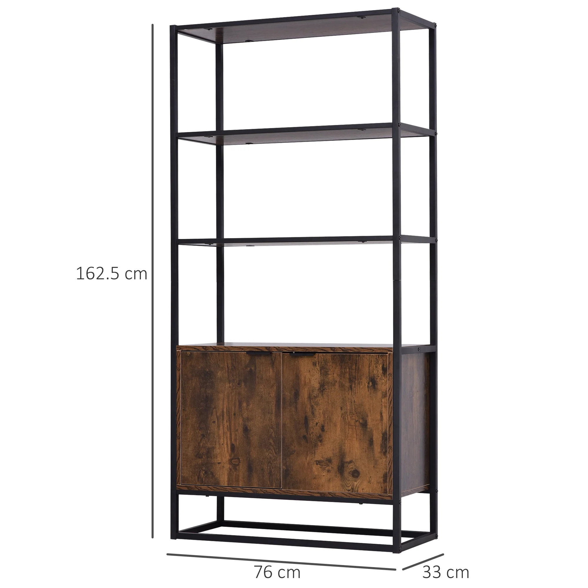 Storage Cabinet with 3 Open Shelves Cupboard Freestanding Tall Organizer Multifunctional Rack for Livingroom Bedroom Kitchen Rustic Brown - Image 3