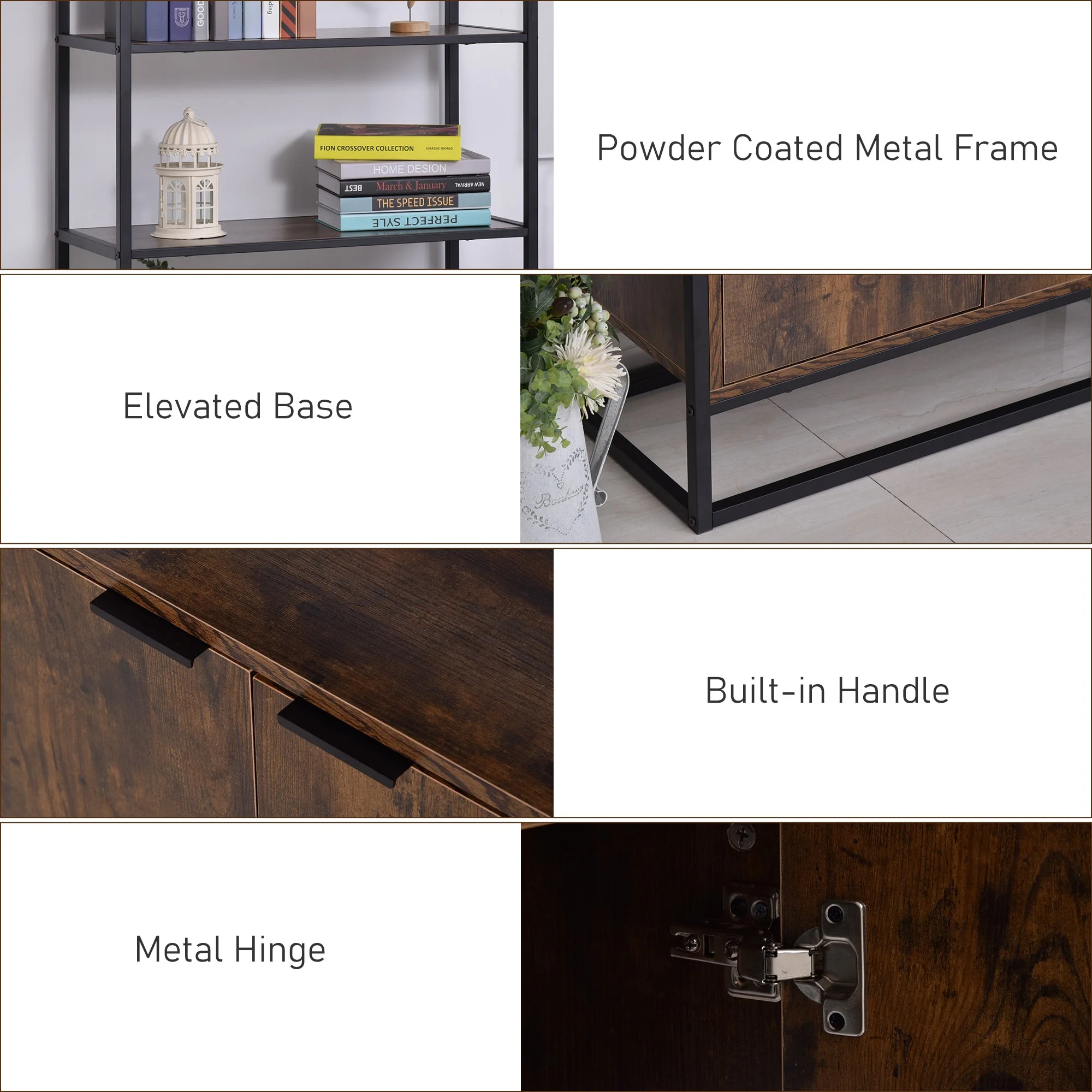 Storage Cabinet with 3 Open Shelves Cupboard Freestanding Tall Organizer Multifunctional Rack for Livingroom Bedroom Kitchen Rustic Brown - Image 6