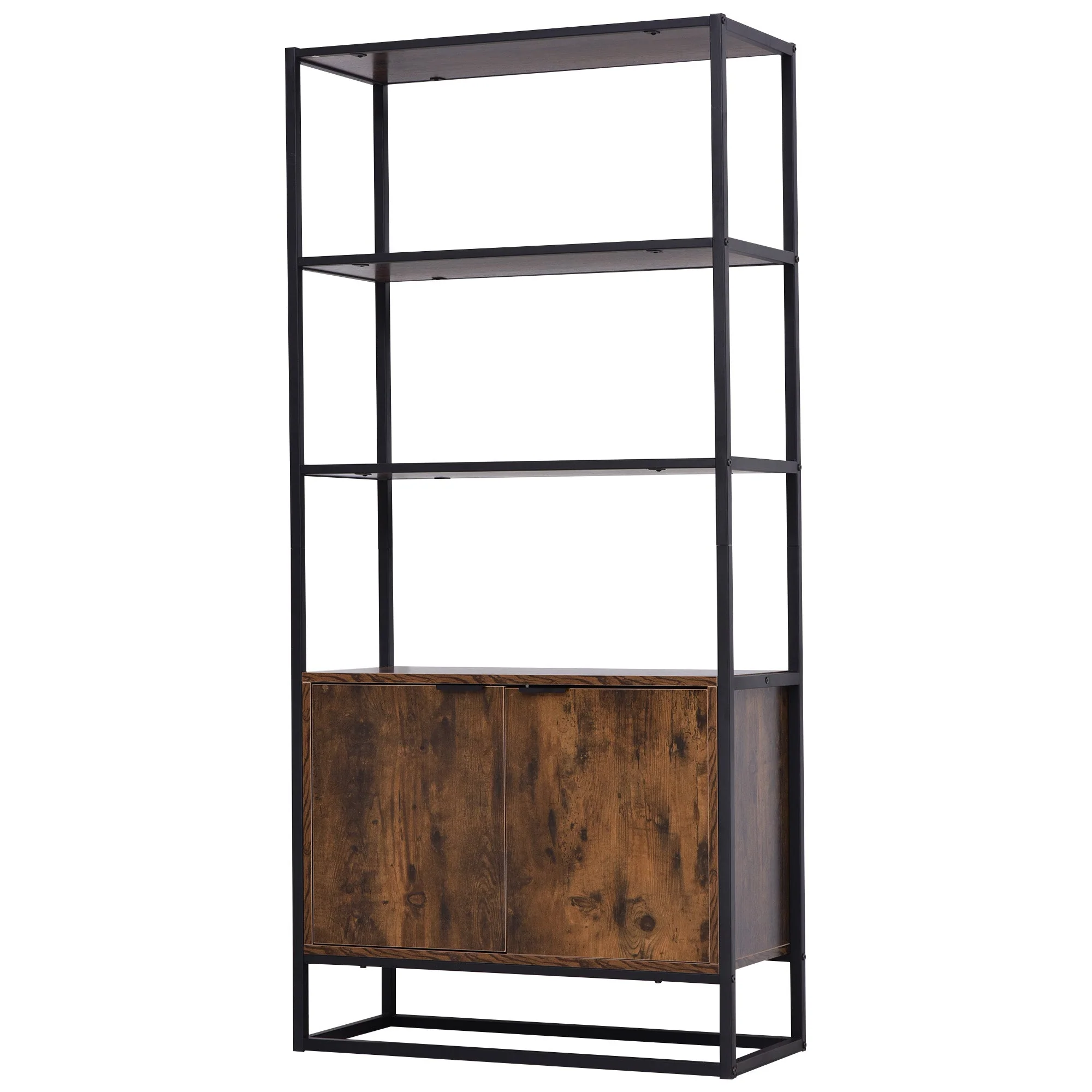 Storage Cabinet with 3 Open Shelves Cupboard Freestanding Tall Organizer Multifunctional Rack for Livingroom Bedroom Kitchen Rustic Brown - Image 8