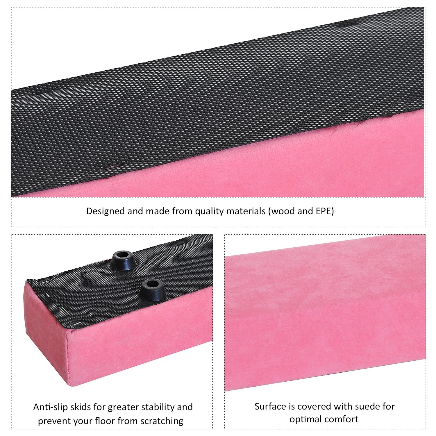 Suede Upholstered Wooden Folding Balance Beam Trainer Pink - Image 5