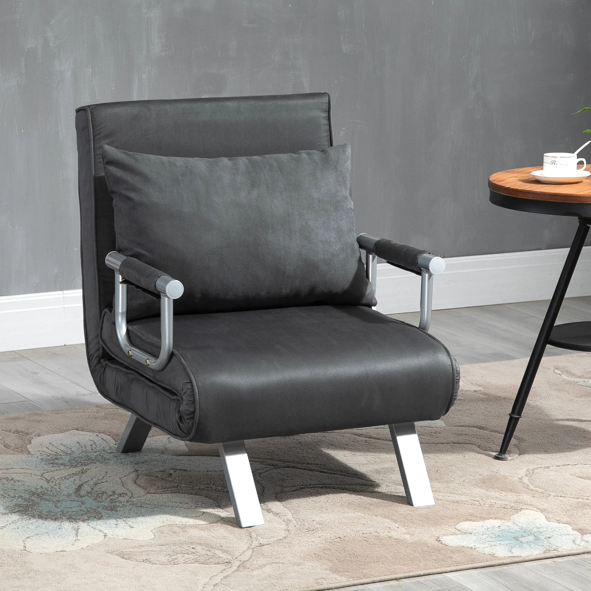 Suedette Adjustable Back Futon Sofa Chair - Dark Grey - Image 2