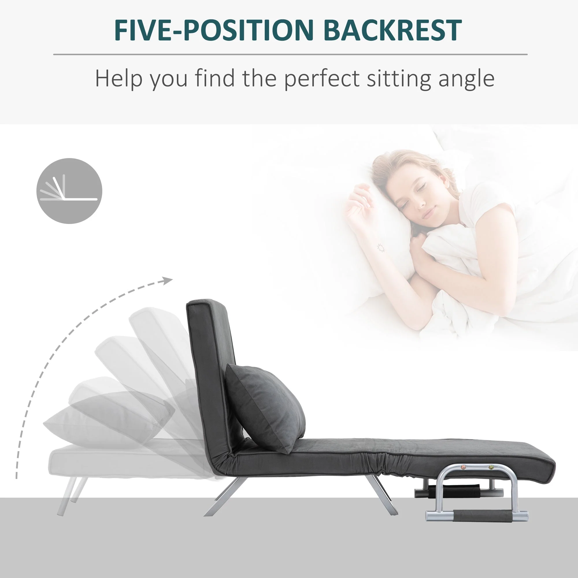 Suedette Adjustable Back Futon Sofa Chair - Dark Grey - Image 4