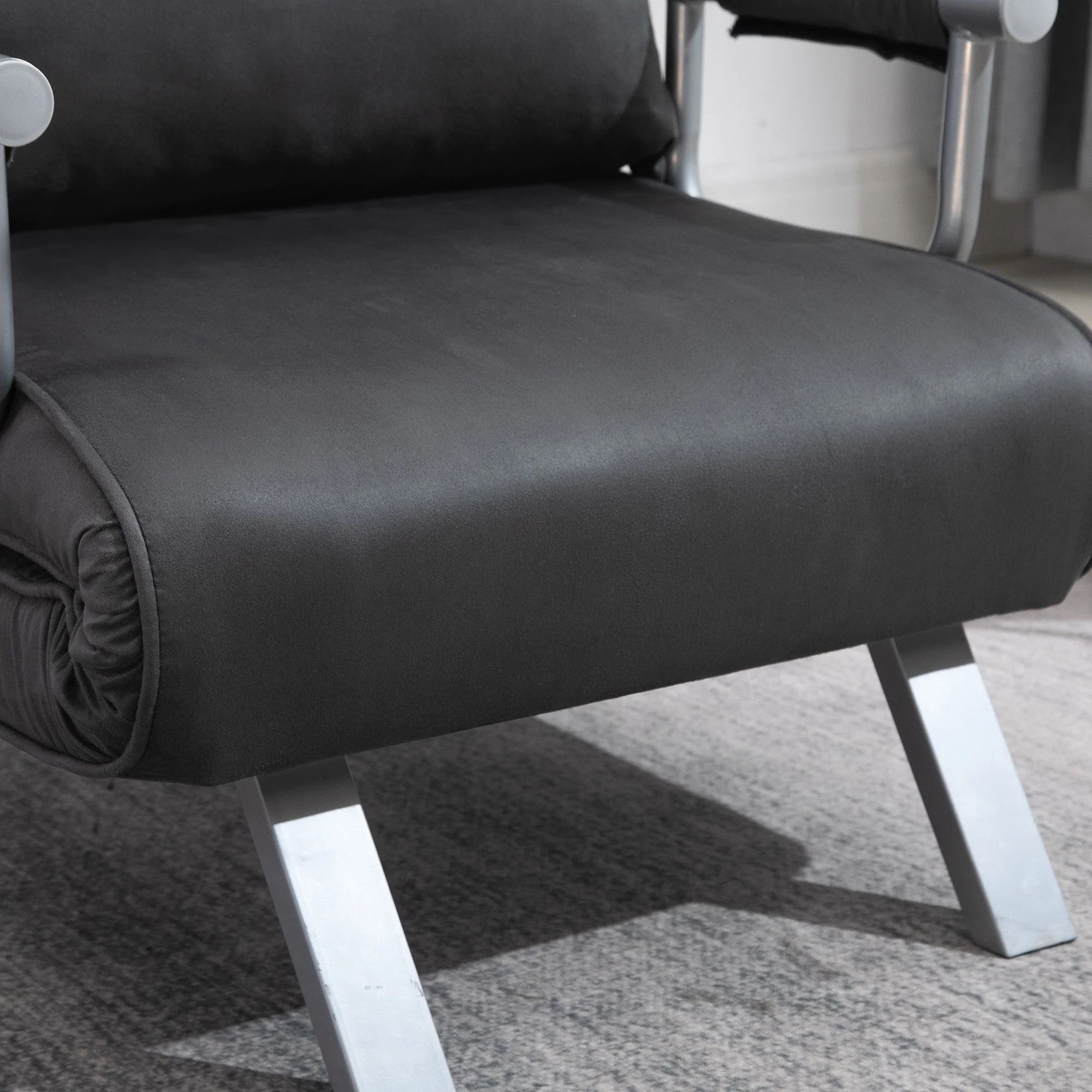 Suedette Adjustable Back Futon Sofa Chair - Dark Grey - Image 8