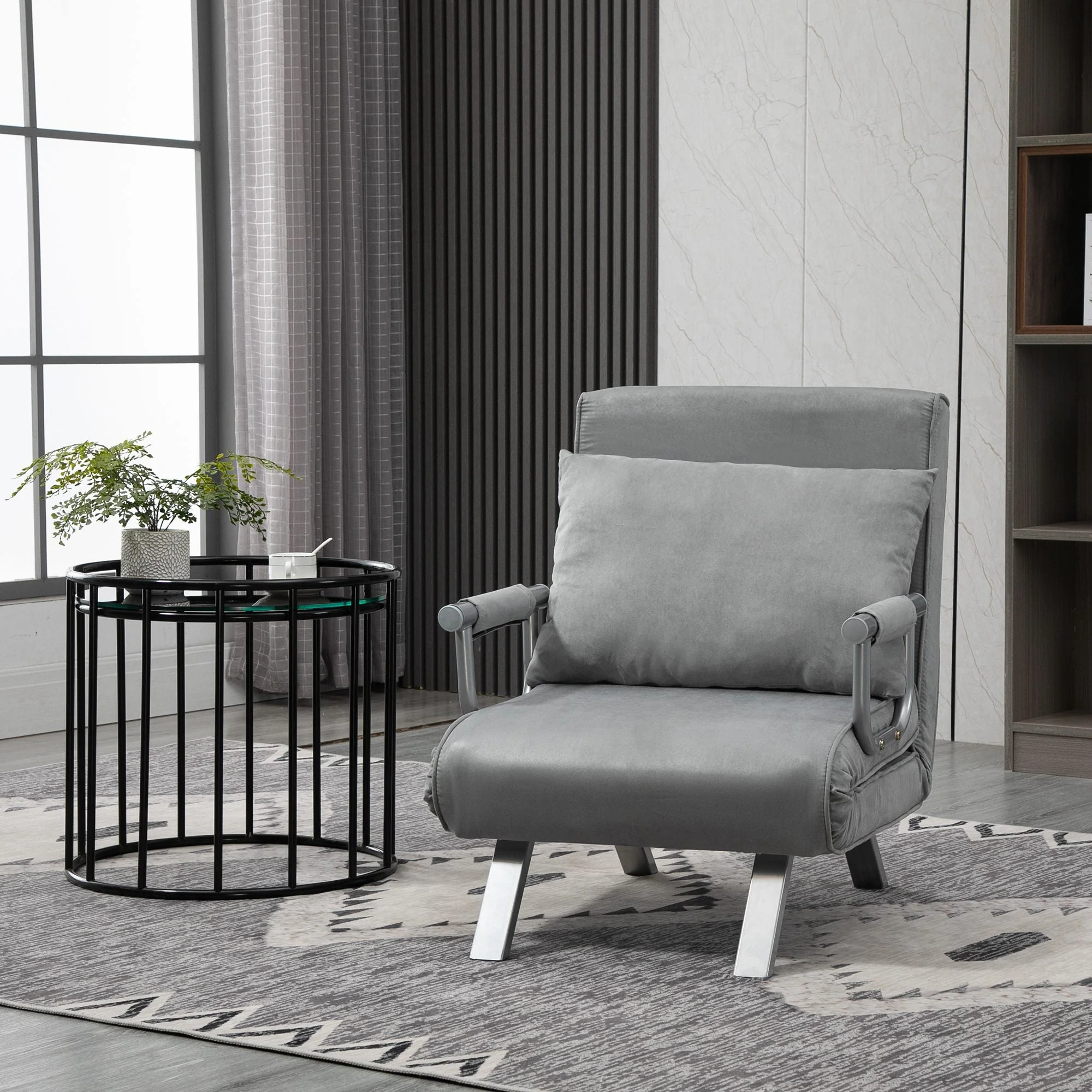 Suedette Adjustable Back Futon Sofa Chair - Grey - Image 2