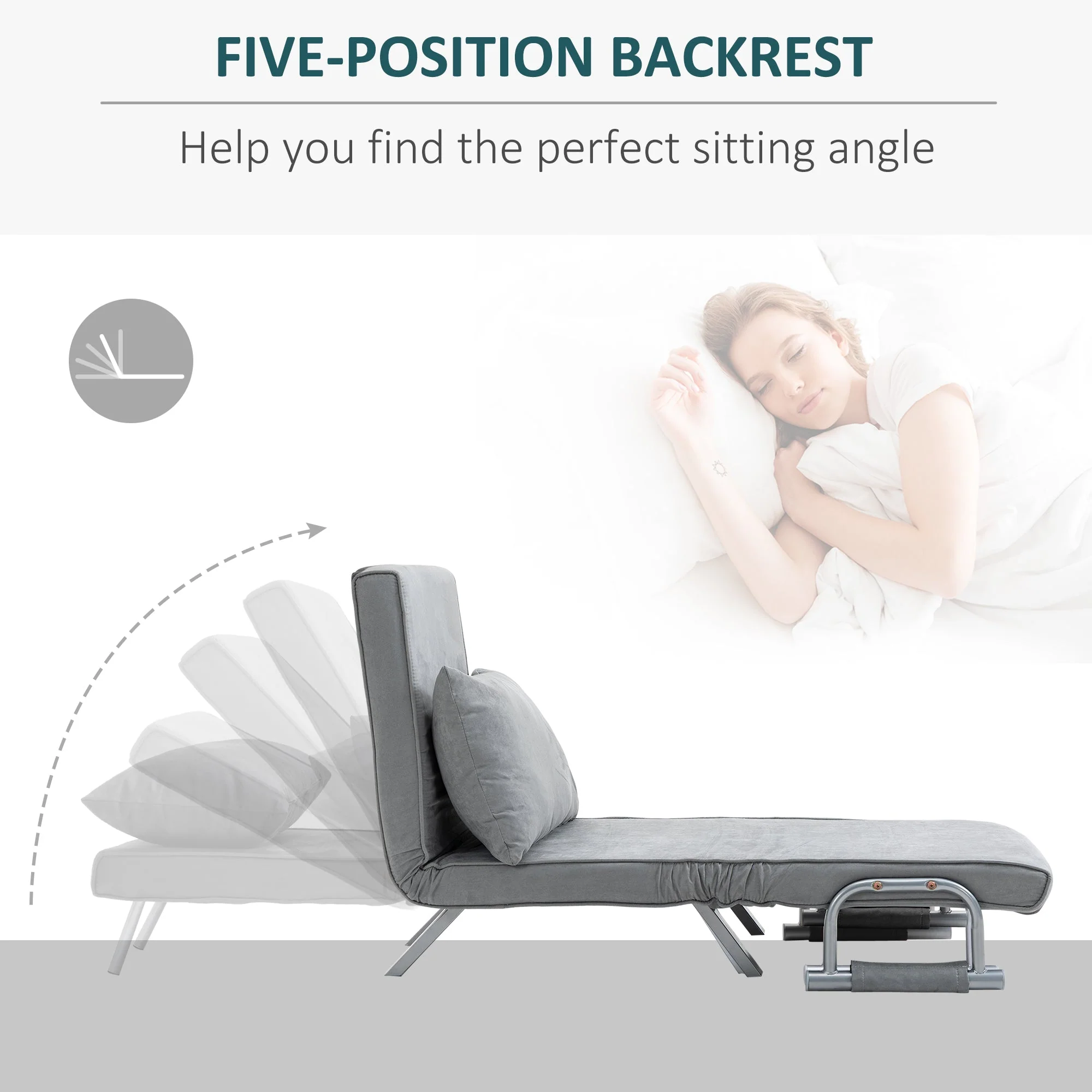 Suedette Adjustable Back Futon Sofa Chair - Grey - Image 4