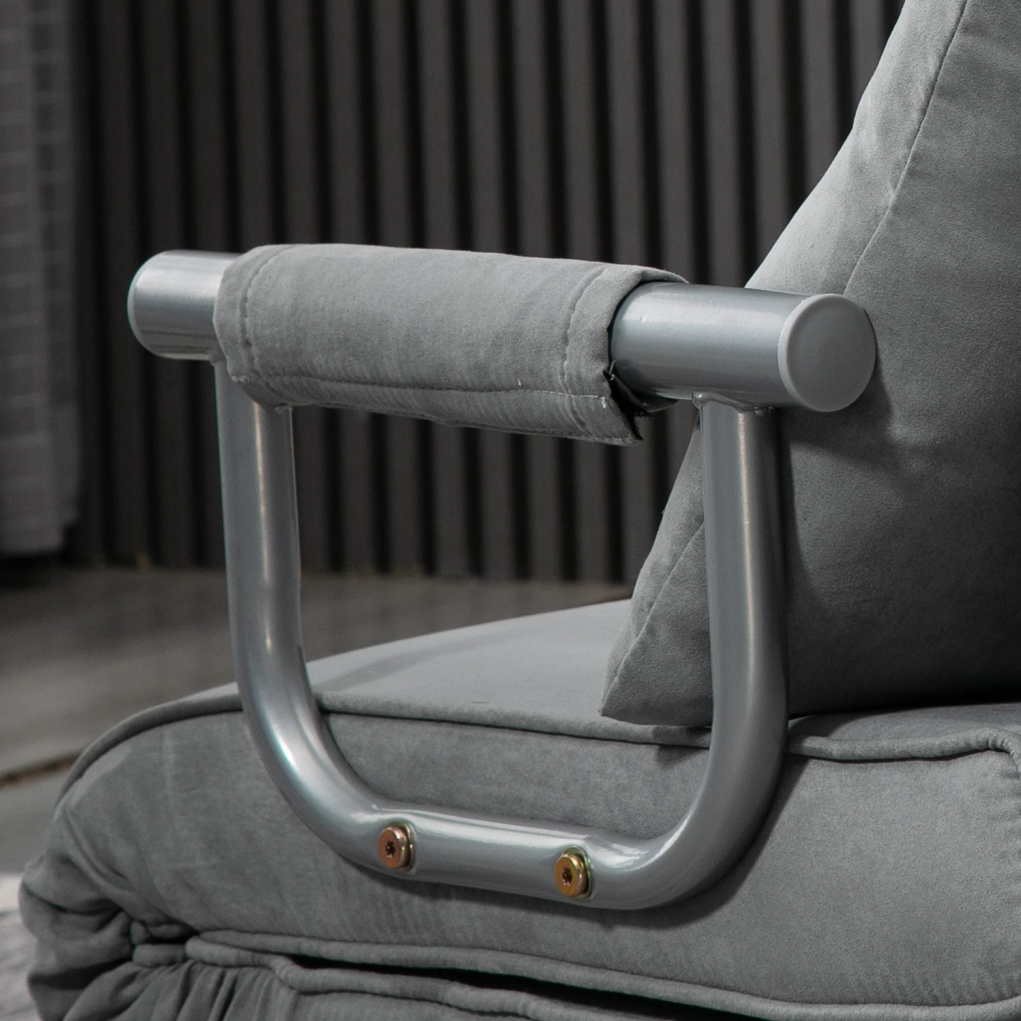 Suedette Adjustable Back Futon Sofa Chair - Grey - Image 9