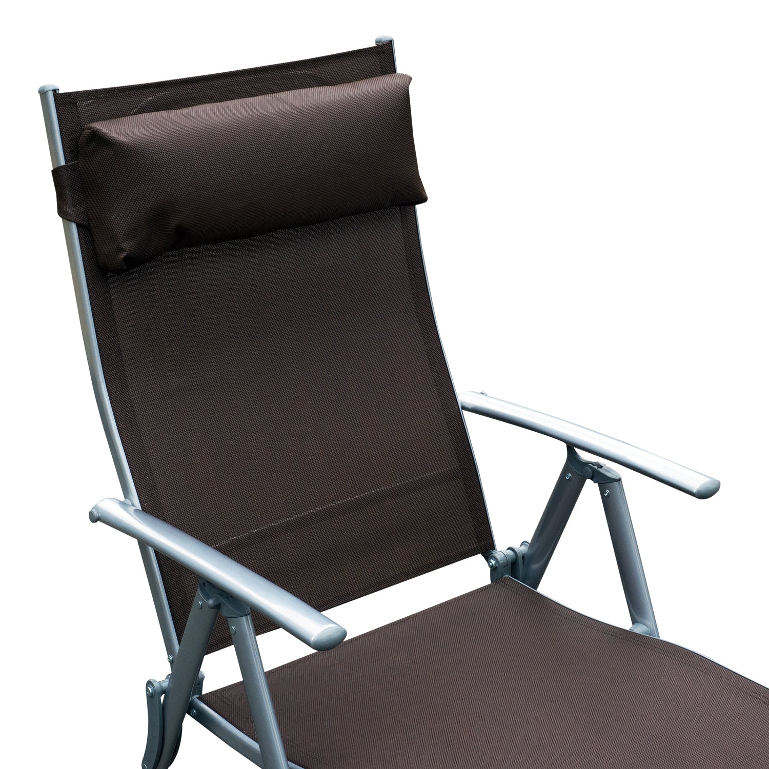 Sun Lounger Steel Frame Outdoor Folding Chaise Texteline Lounge Chair Recliner with Headrest & 7 Levels Adjustable Backrest - Image 6