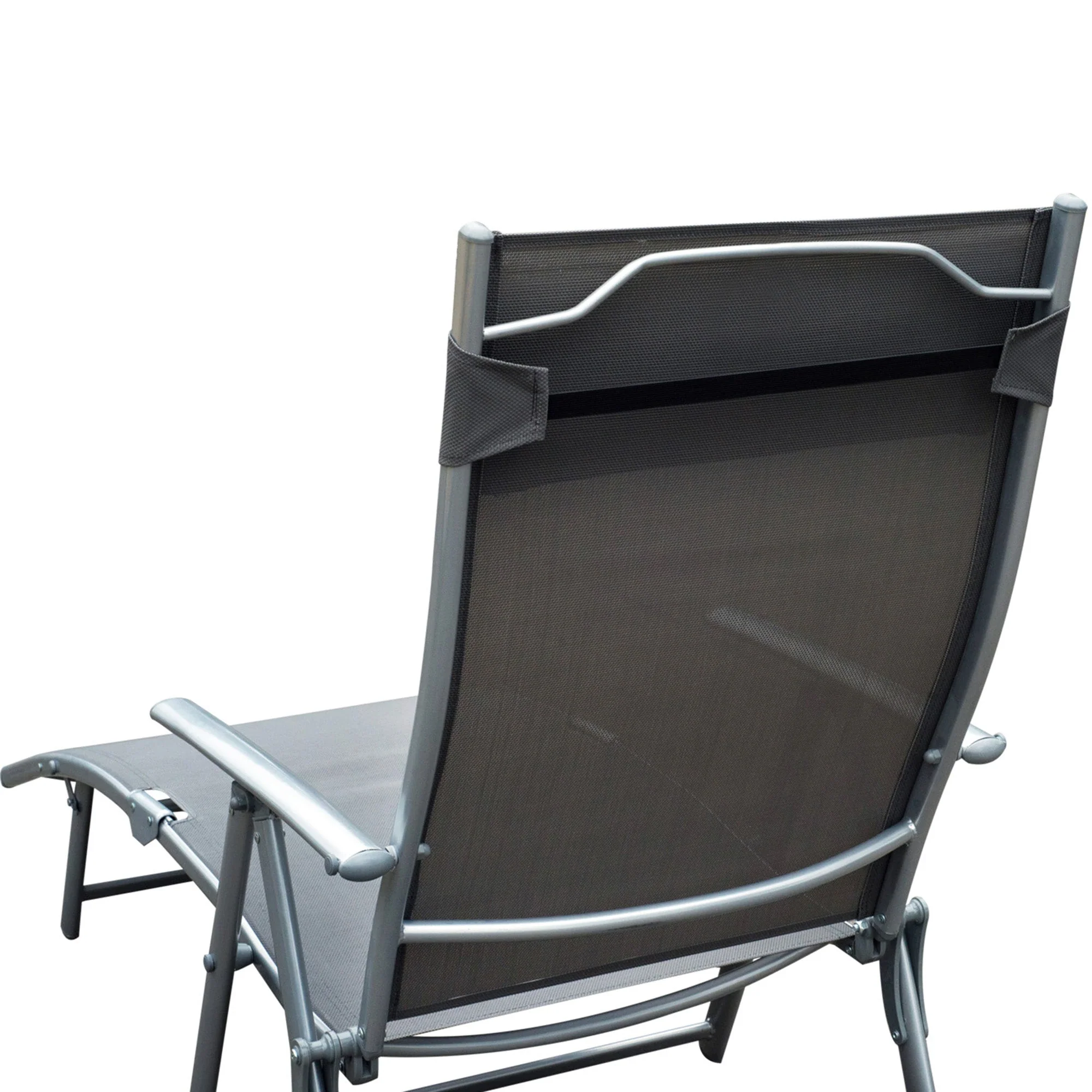 Sun Lounger Steel Frame Outdoor Folding Chaise Texteline Lounge Chair Recliner with Headrest & 7 Levels Adjustable Backrest - Image 7