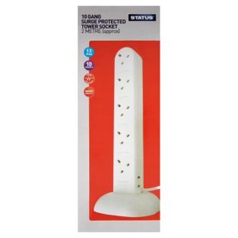 Surge Protection Tower Extension Socket 10 Way 2Mtr - Image 2