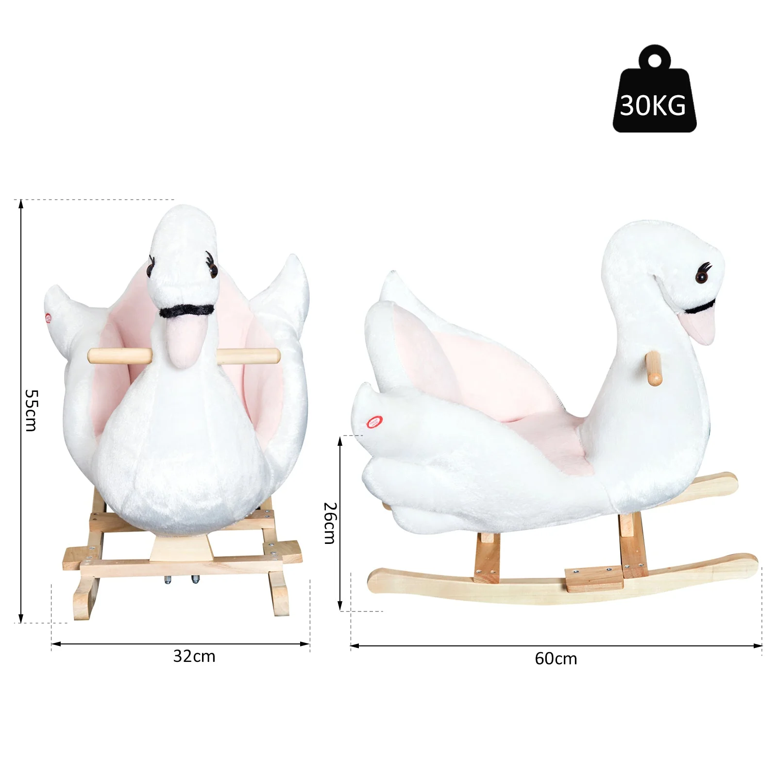 Swan Ride On Rocking Horse With Safety Seat 18+ Months White & Pink by Aosom - Image 3