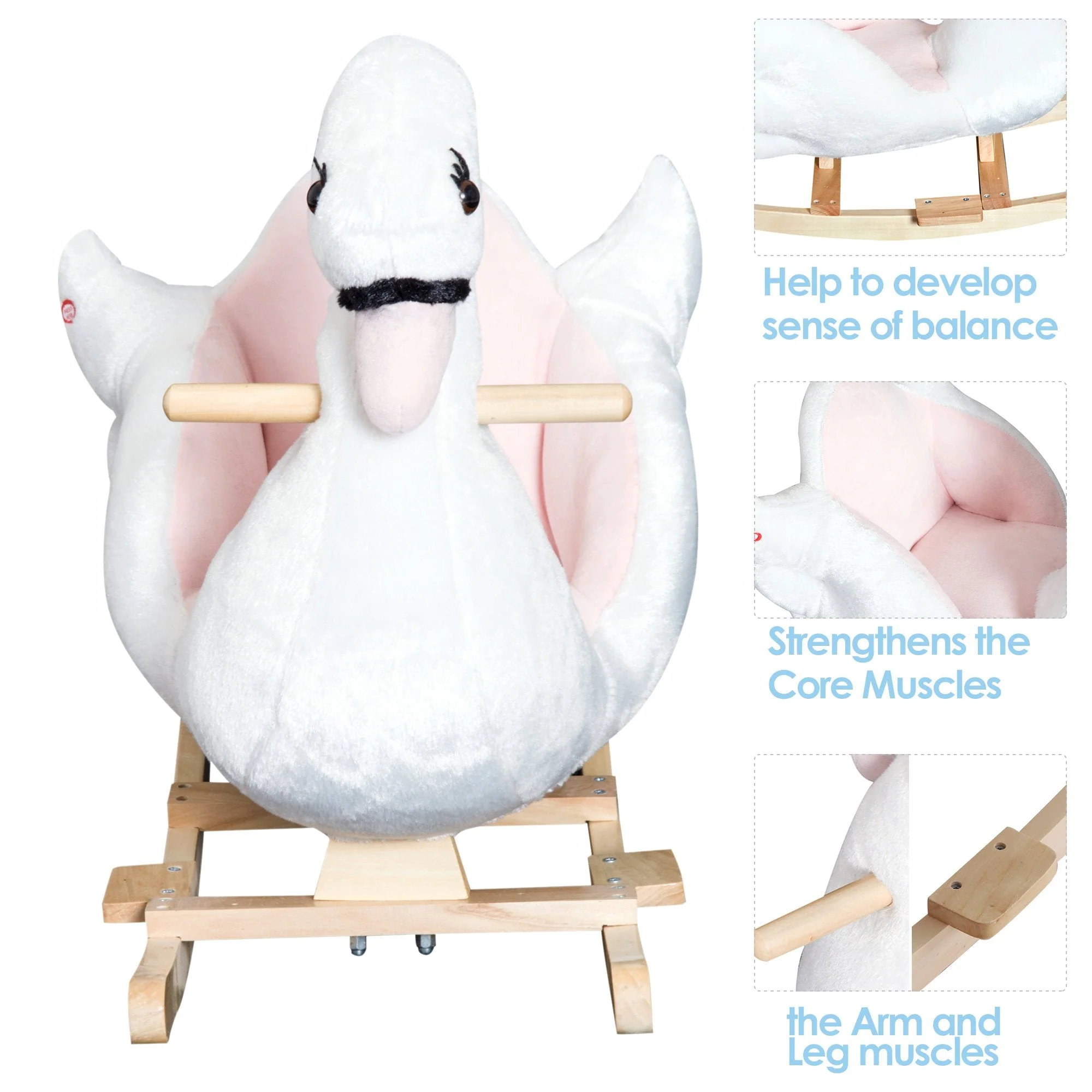 Swan Ride On Rocking Horse With Safety Seat 18+ Months White & Pink by Aosom - Image 5