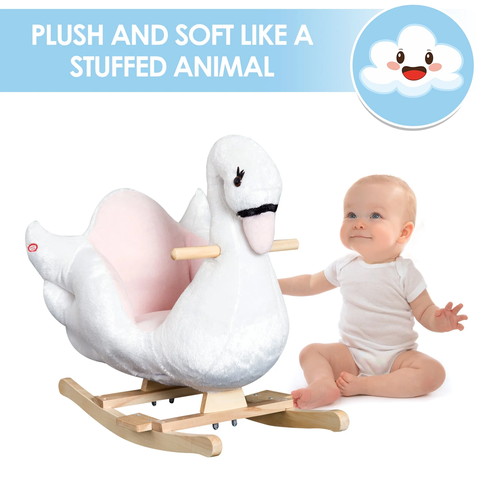 Swan Ride On Rocking Horse With Safety Seat 18+ Months White & Pink by Aosom - Image 6